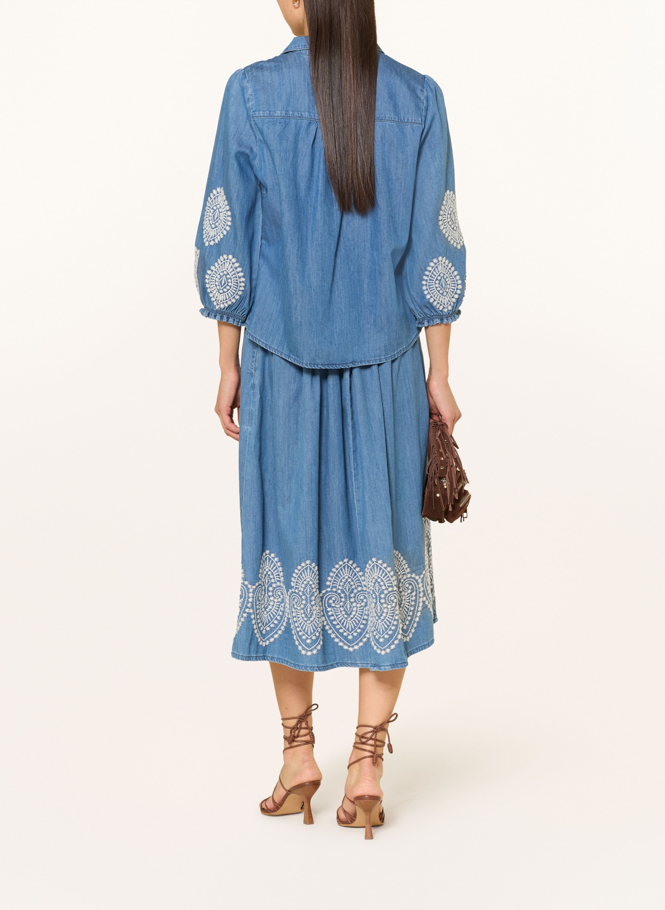 MORE & MORE jupe en jean: BLEU / BLANC