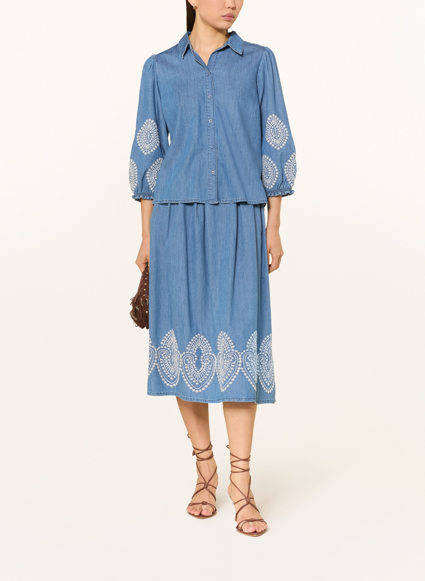 MORE & MORE Jeansbluse mit 3/4-Arm: BLAU / WEISS