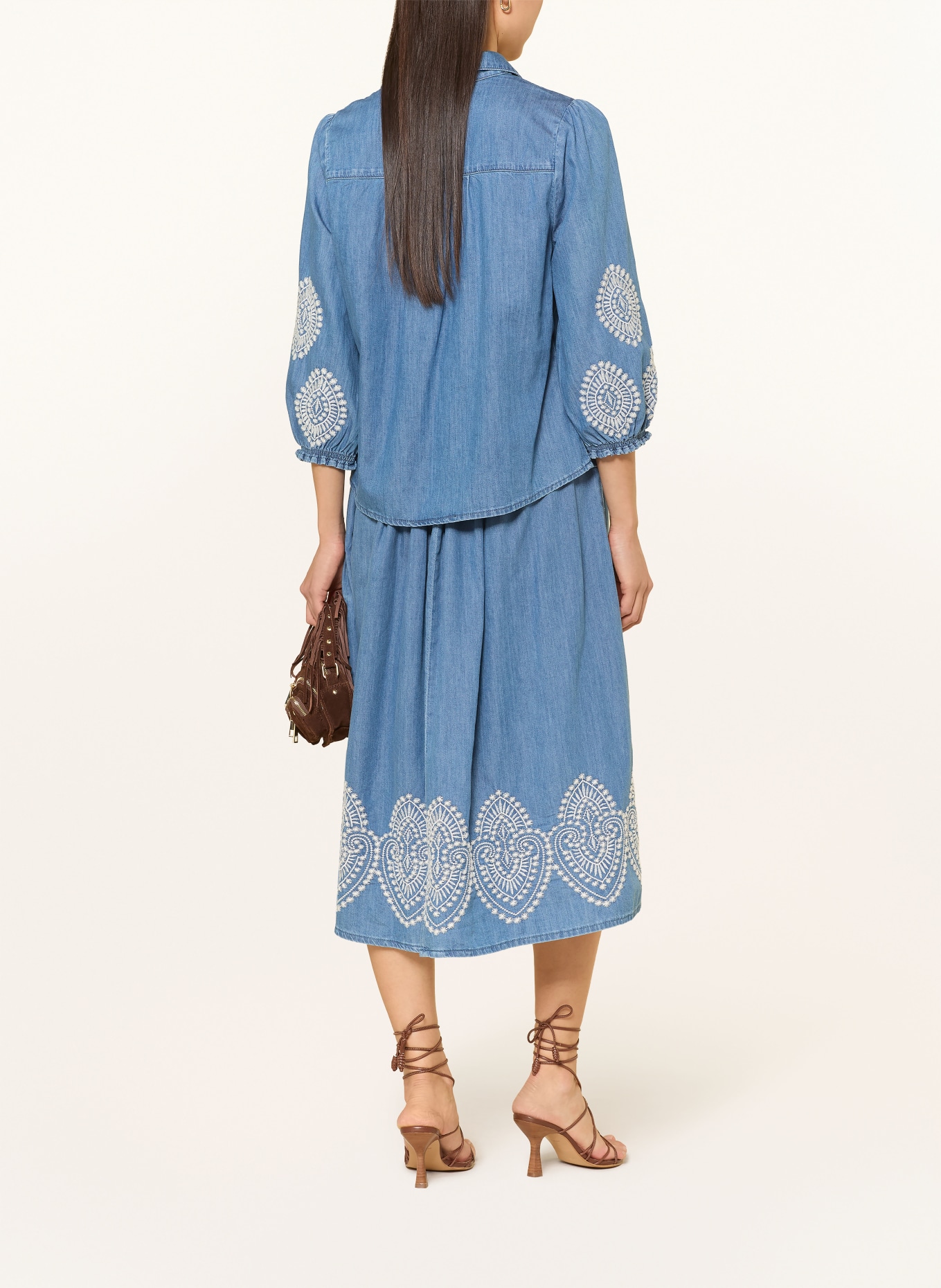 MORE & MORE Jeansbluse mit 3/4-Arm: BLAU / WEISS