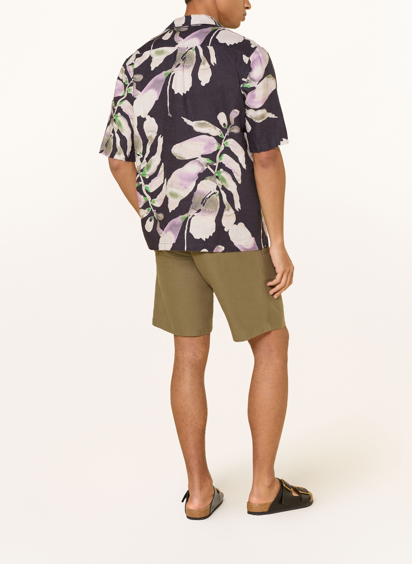 SAMSØE SAMSØE SAOSCAR linen resort shirt: BLACK / CREAM / LIGHT PURPLE