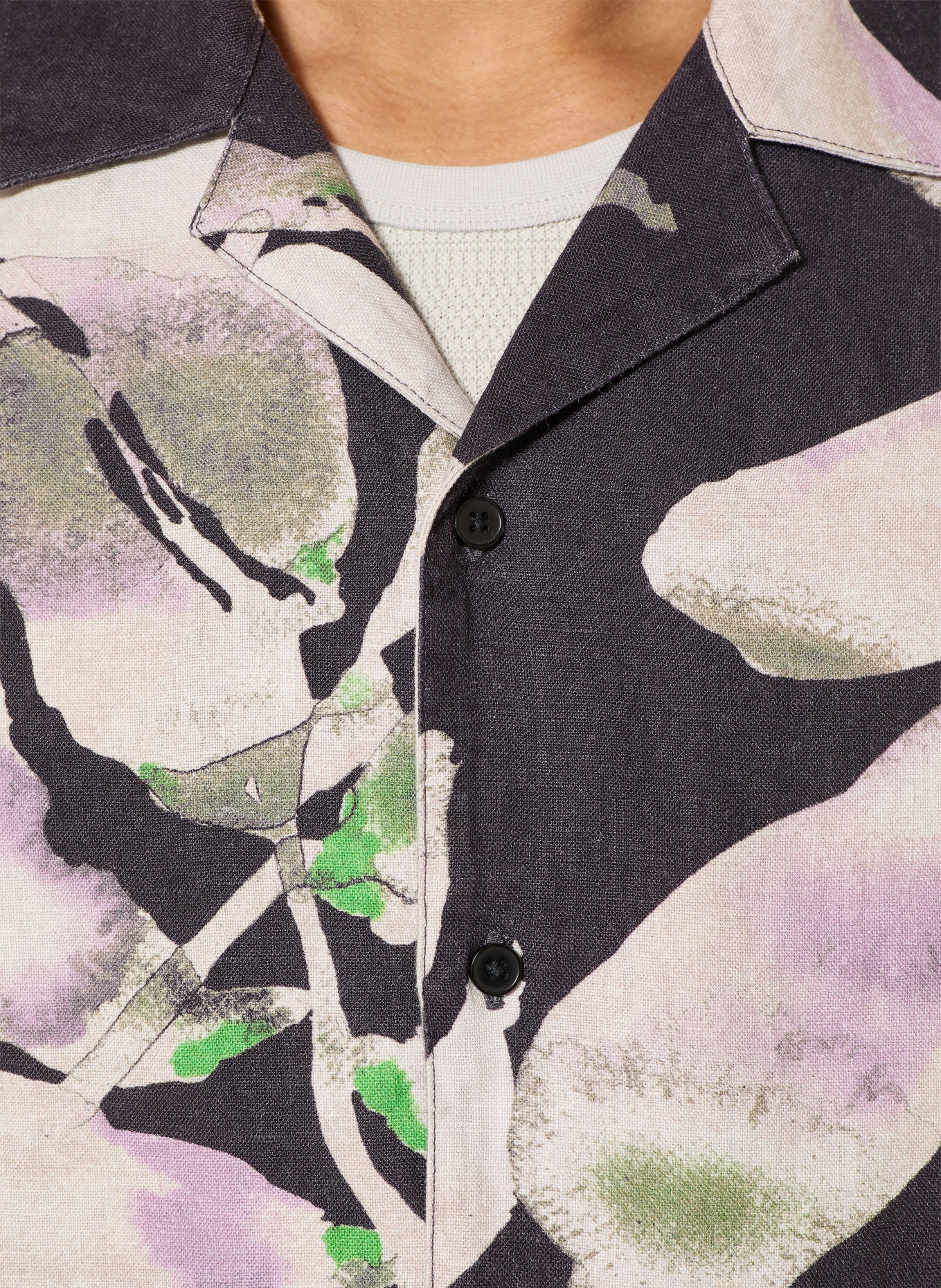 SAMSØE SAMSØE SAOSCAR linen resort shirt: BLACK / CREAM / LIGHT PURPLE