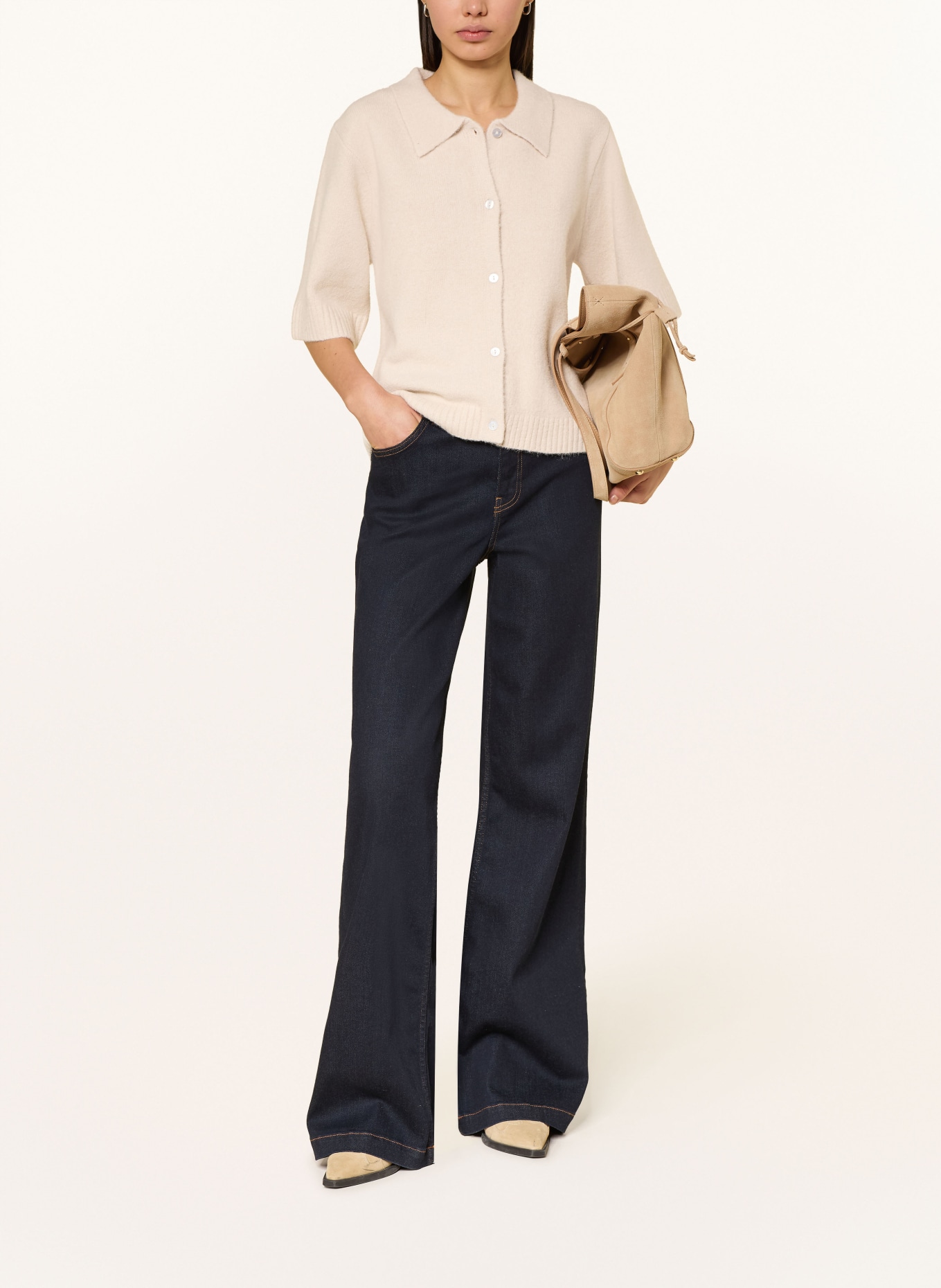 NEO NOIR CUNNA knit blouse with 3/4 sleeves: BEIGE