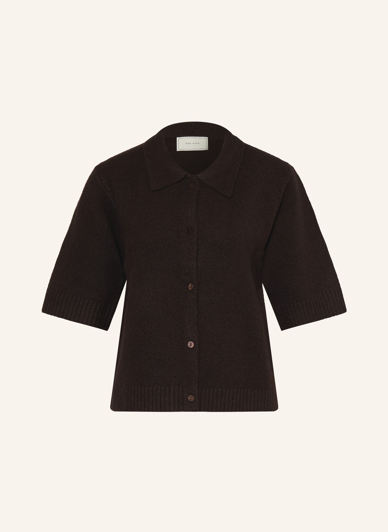 NEO NOIR CUNNA knit blouse with 3/4 sleeves: DARK BROWN