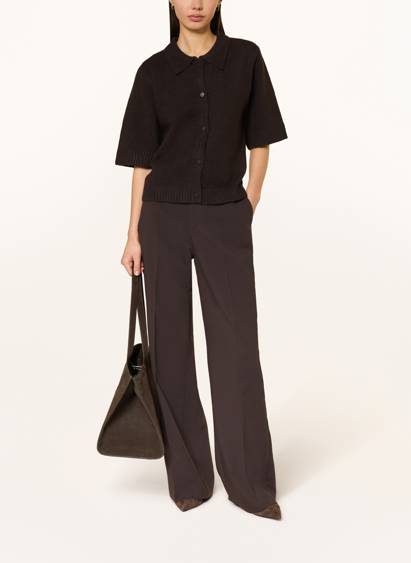 NEO NOIR CUNNA knit blouse with 3/4 sleeves: DARK BROWN