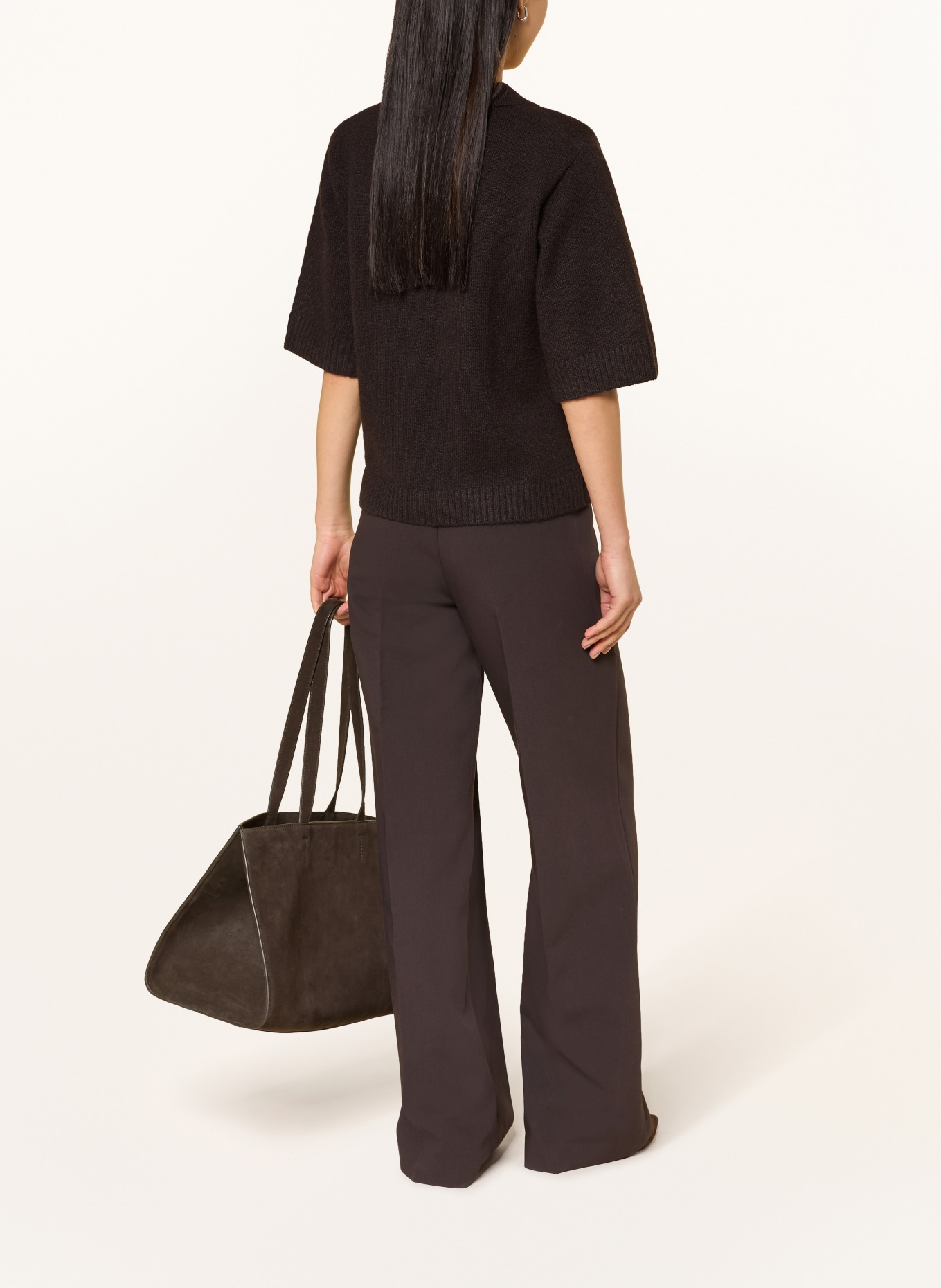 NEO NOIR CUNNA knit blouse with 3/4 sleeves: DARK BROWN