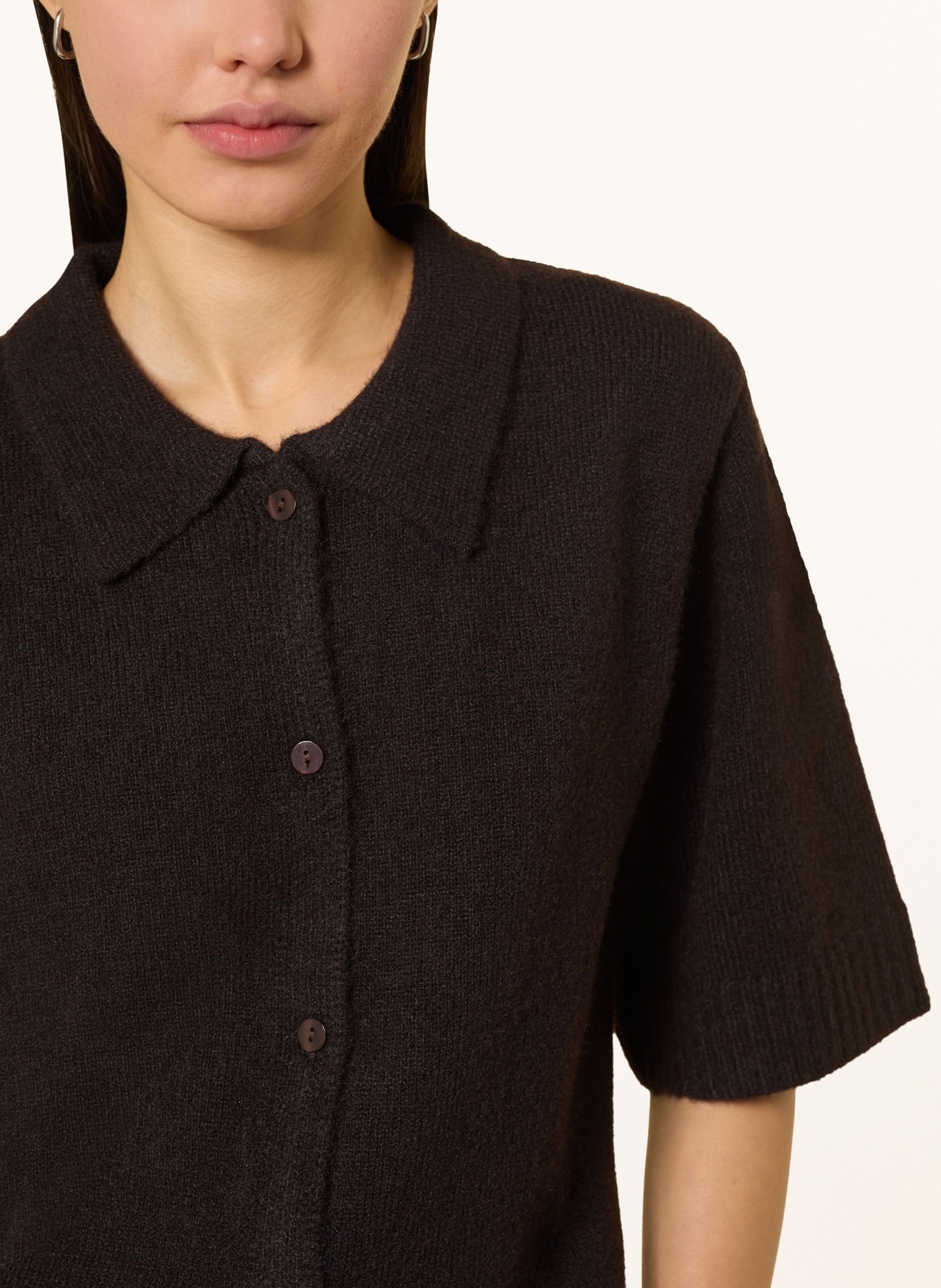 NEO NOIR CUNNA knit blouse with 3/4 sleeves: DARK BROWN