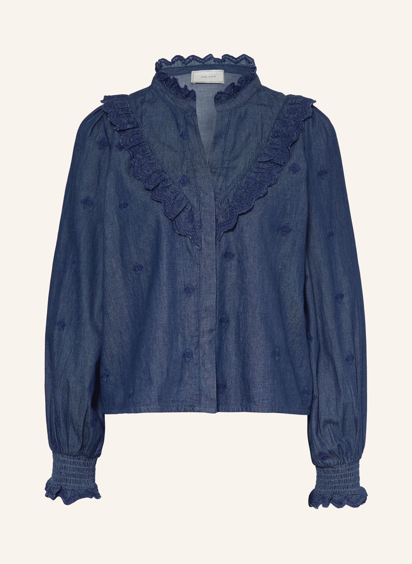 NEO NOIR Jeansbluse DEGAS mit Rüschen: BLAU