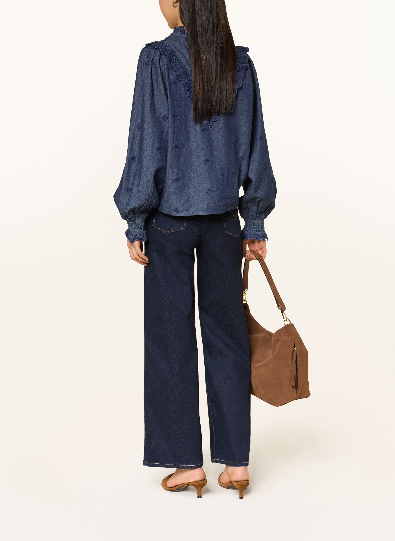 NEO NOIR Jeansbluse DEGAS mit Rüschen: BLAU