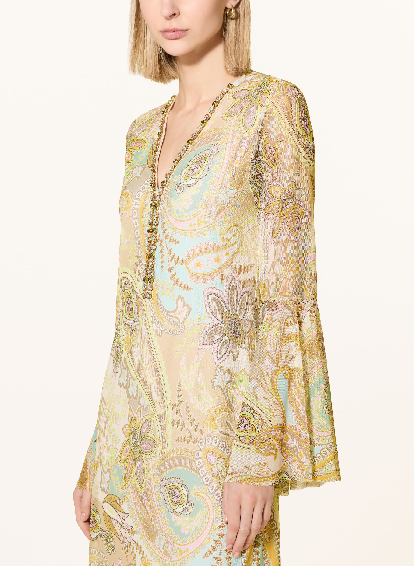 Ana Alcazar Mesh dress with gemstones: MINT / PINK / DARK YELLOW