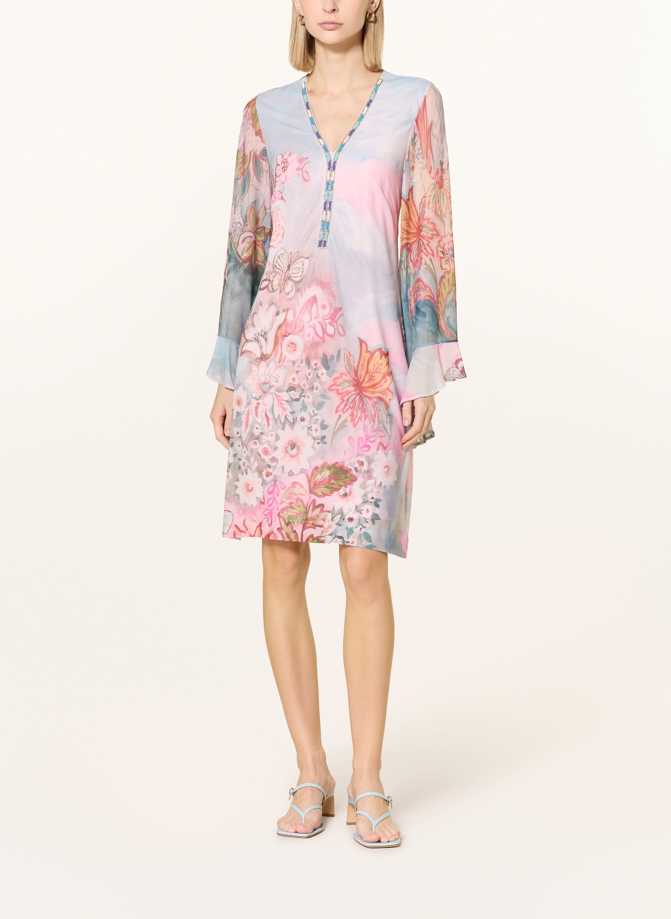 Ana Alcazar Mesh-Kleid mit Schmuckperlen: BLAUGRAU / PINK / GRÜN