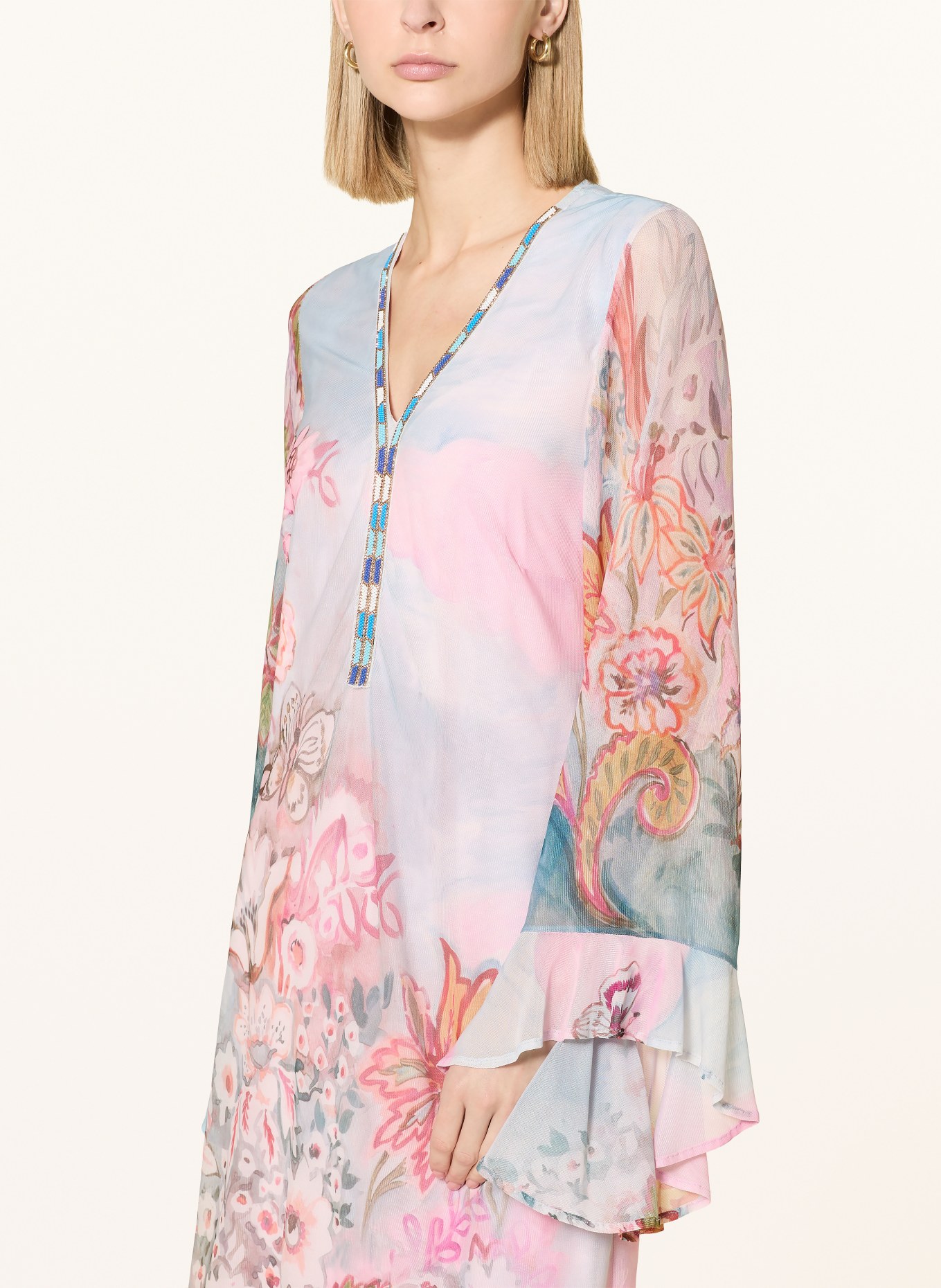 Ana Alcazar Mesh-Kleid mit Schmuckperlen: BLAUGRAU / PINK / GRÜN