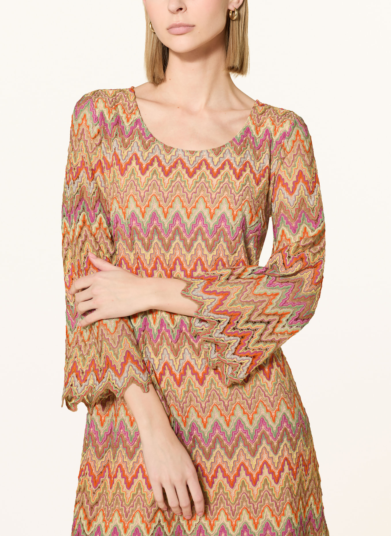 Ana Alcazar Robe avec fil pailleté: ORANGE / BEIGE / ROSE FUCHSIA