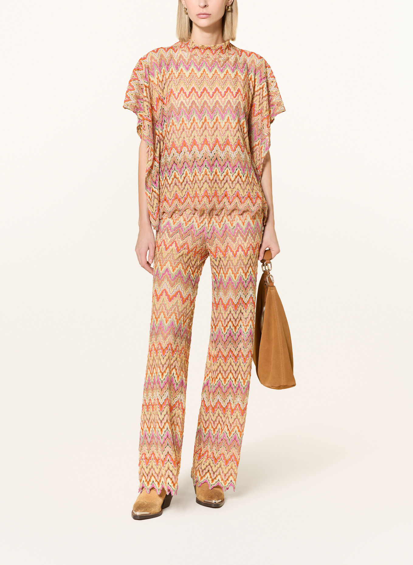 Ana Alcazar Blouse avec fil pailleté: ORANGE / BEIGE / ROSE FUCHSIA