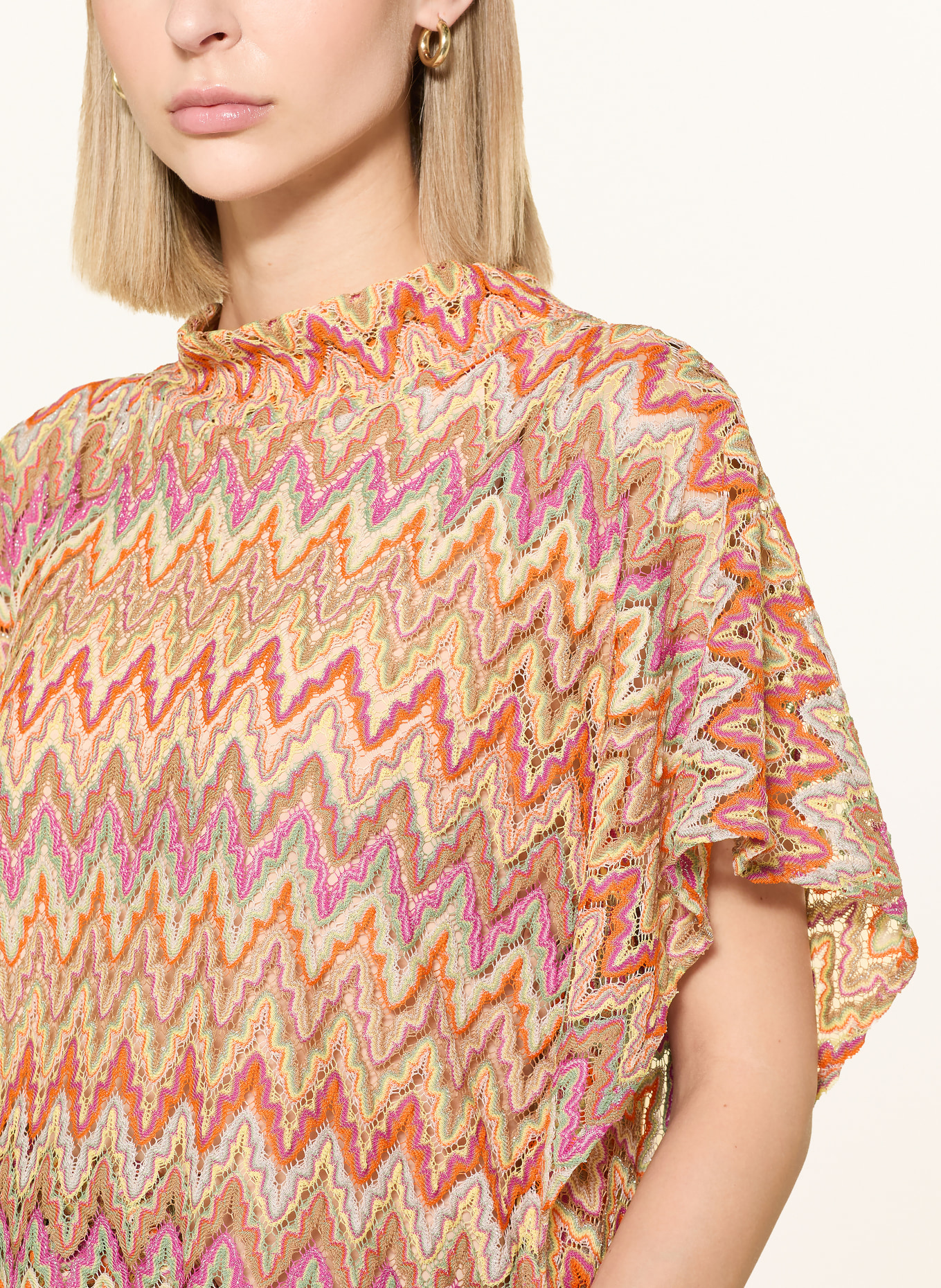 Ana Alcazar Blouse avec fil pailleté: ORANGE / BEIGE / ROSE FUCHSIA