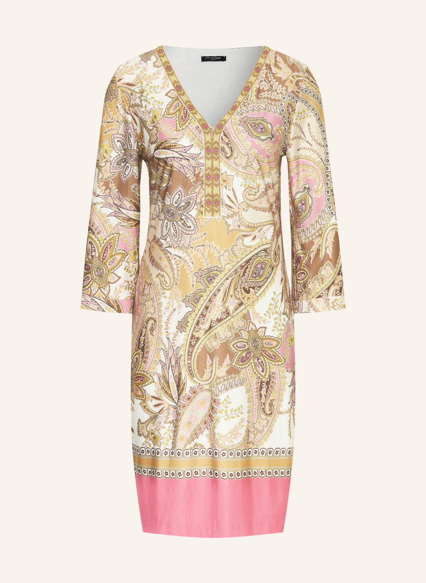 Ana Alcazar Jerseykleid mit Schmuckperlen und 3/4-Arm: DUNKELORANGE / ROSA / ECRU