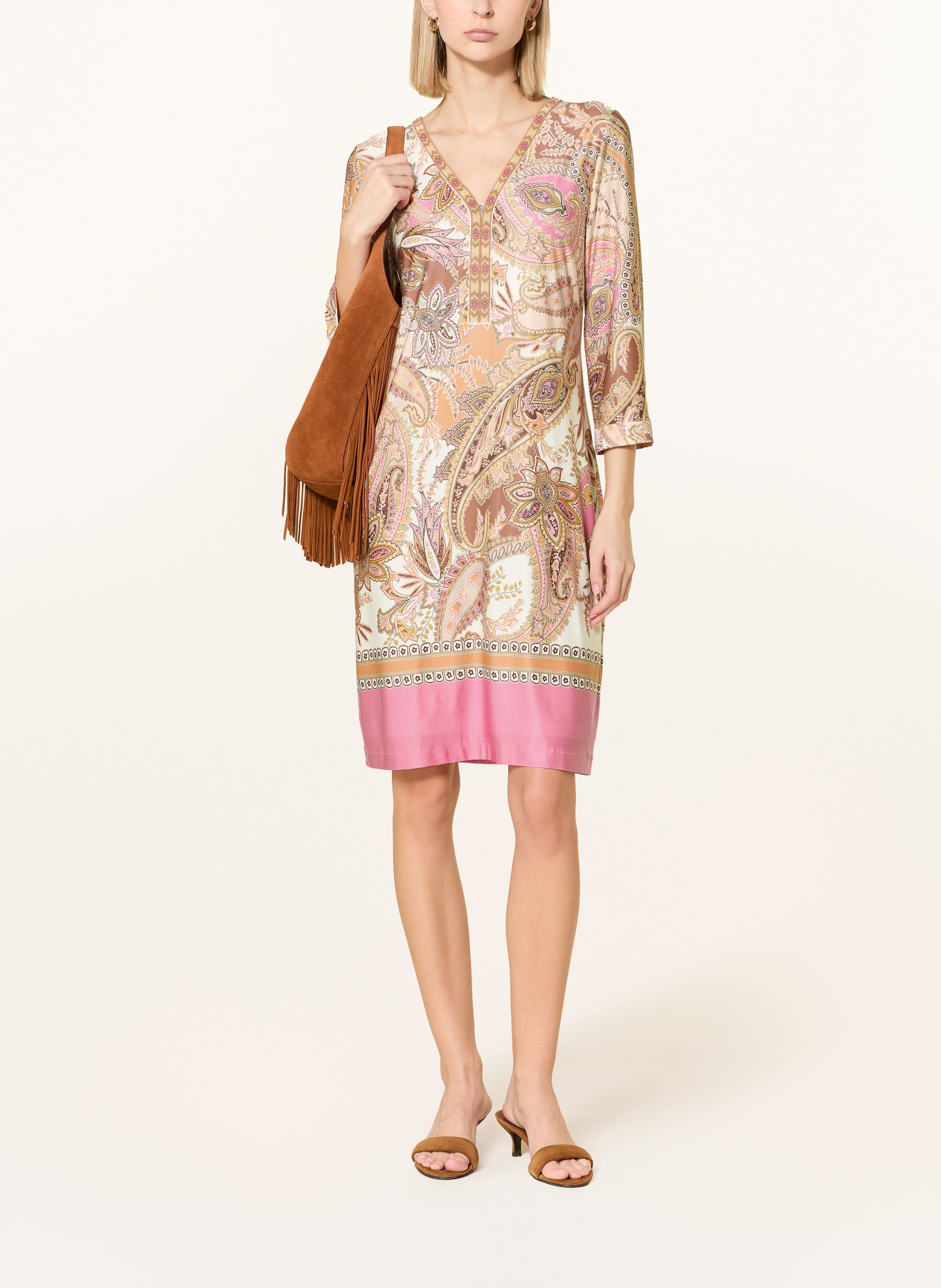 Ana Alcazar Jerseykleid mit Schmuckperlen und 3/4-Arm: DUNKELORANGE / ROSA / ECRU