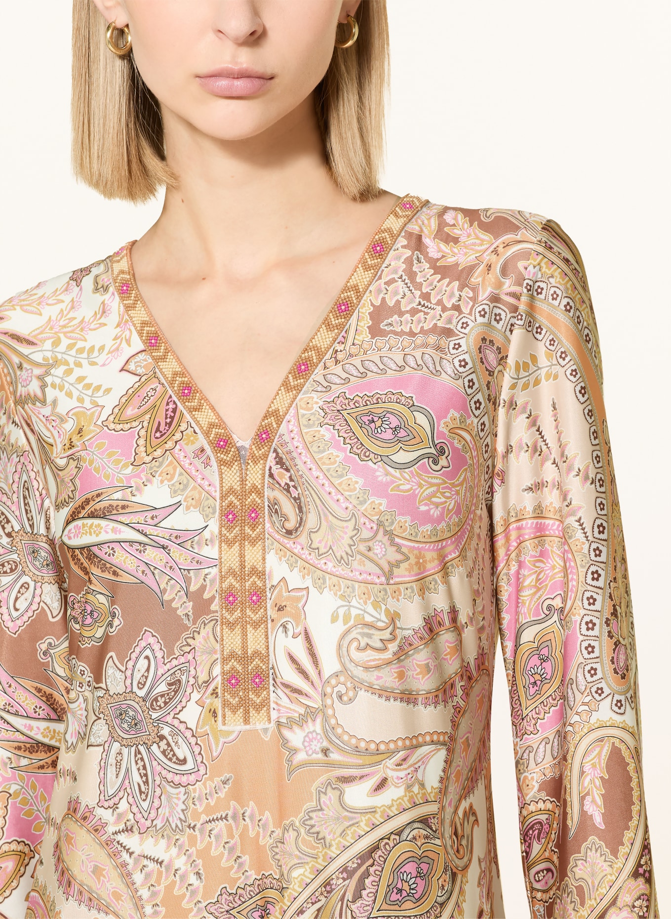 Ana Alcazar Jerseykleid mit Schmuckperlen und 3/4-Arm: DUNKELORANGE / ROSA / ECRU