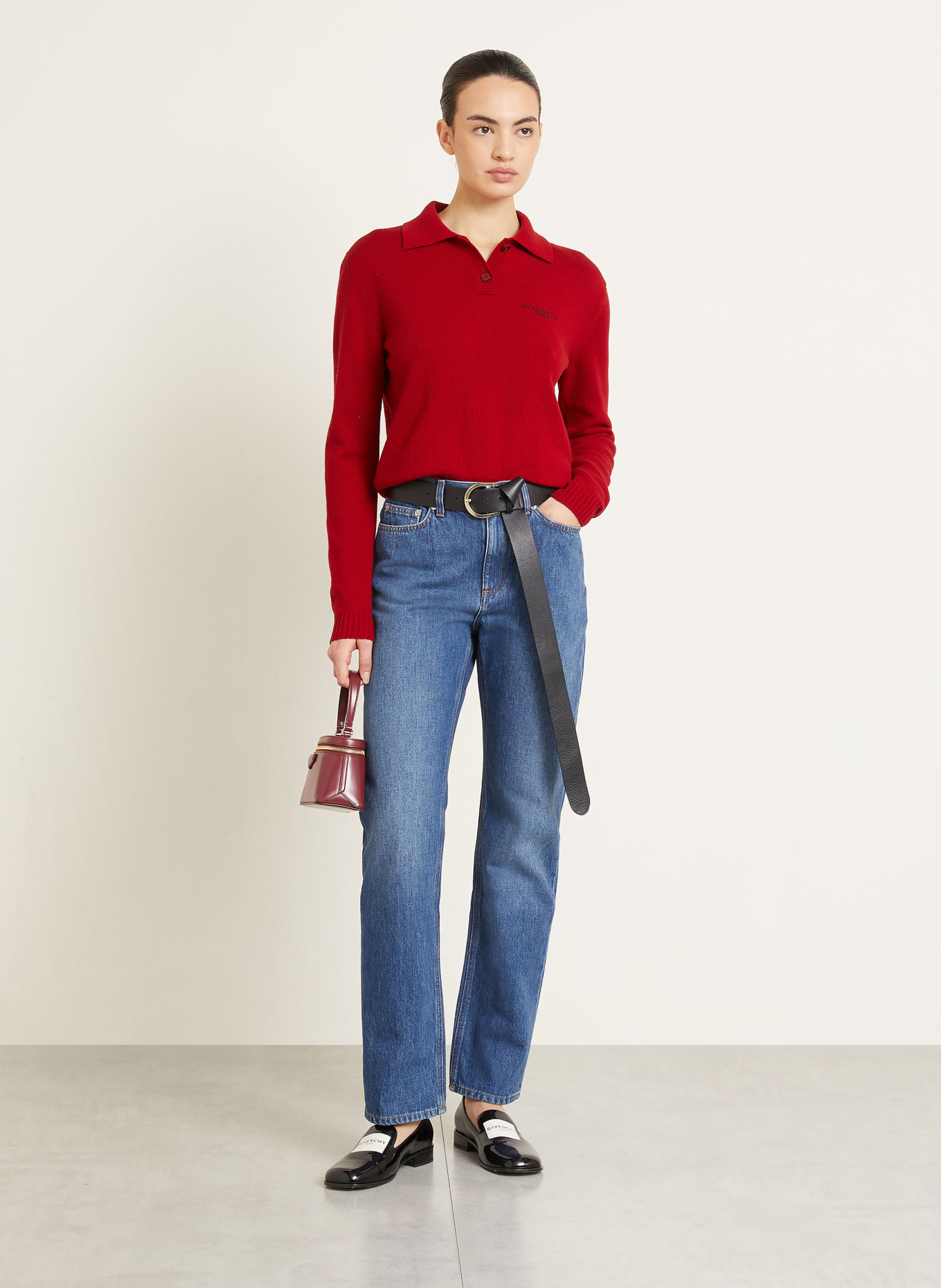 GIVENCHY Strick-Poloshirt mit Cashmere: DUNKELROT / SCHWARZ