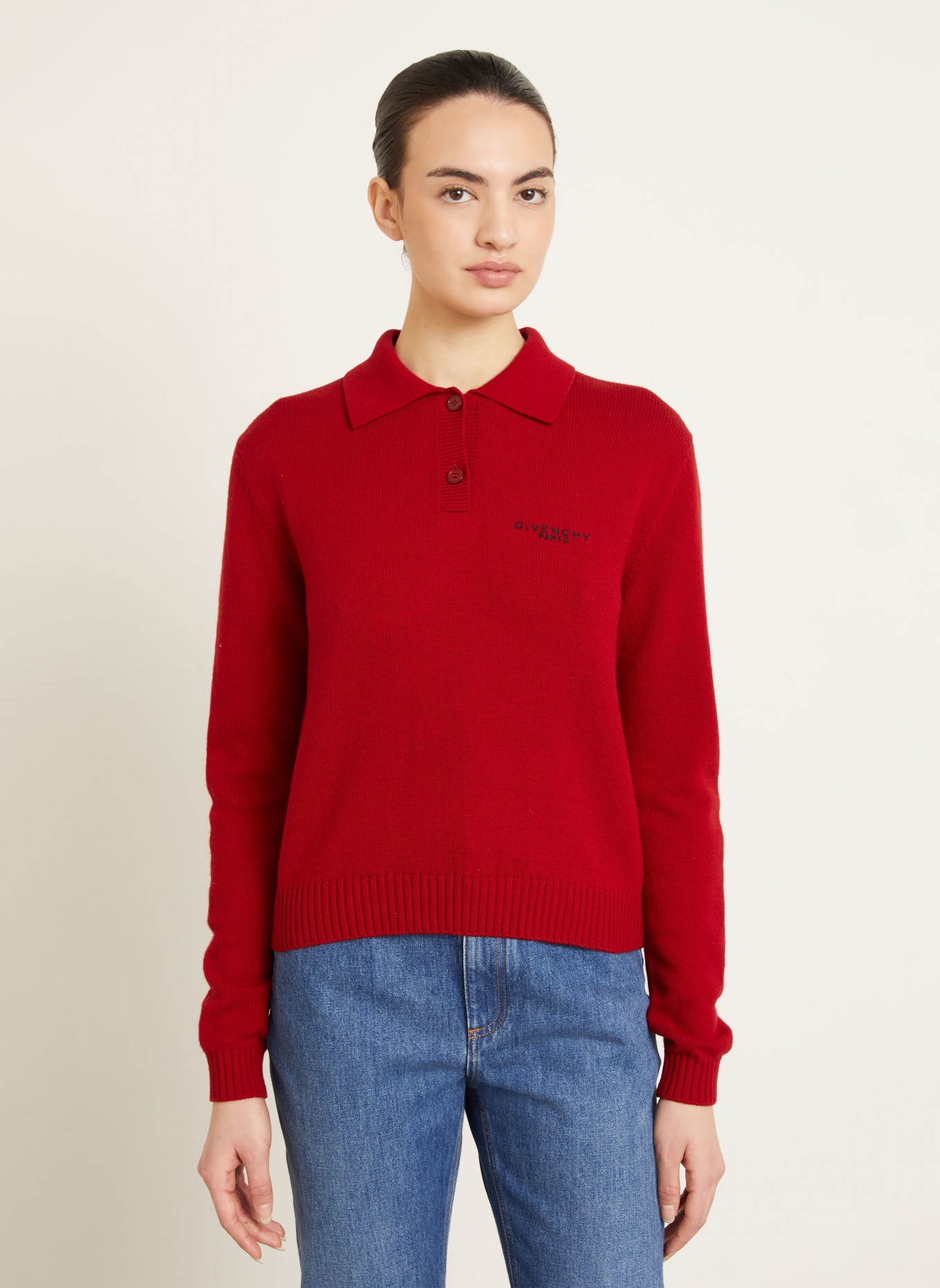 GIVENCHY Strick-Poloshirt mit Cashmere: DUNKELROT / SCHWARZ