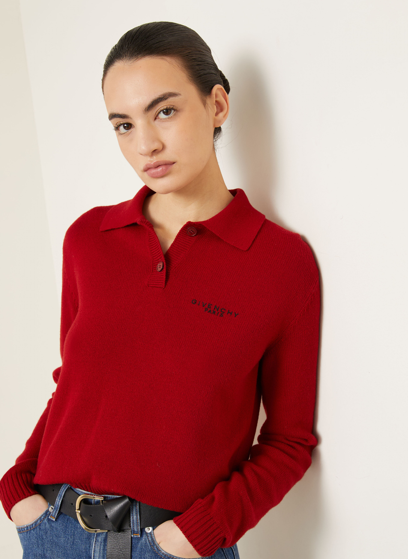 GIVENCHY Strick-Poloshirt mit Cashmere: DUNKELROT / SCHWARZ