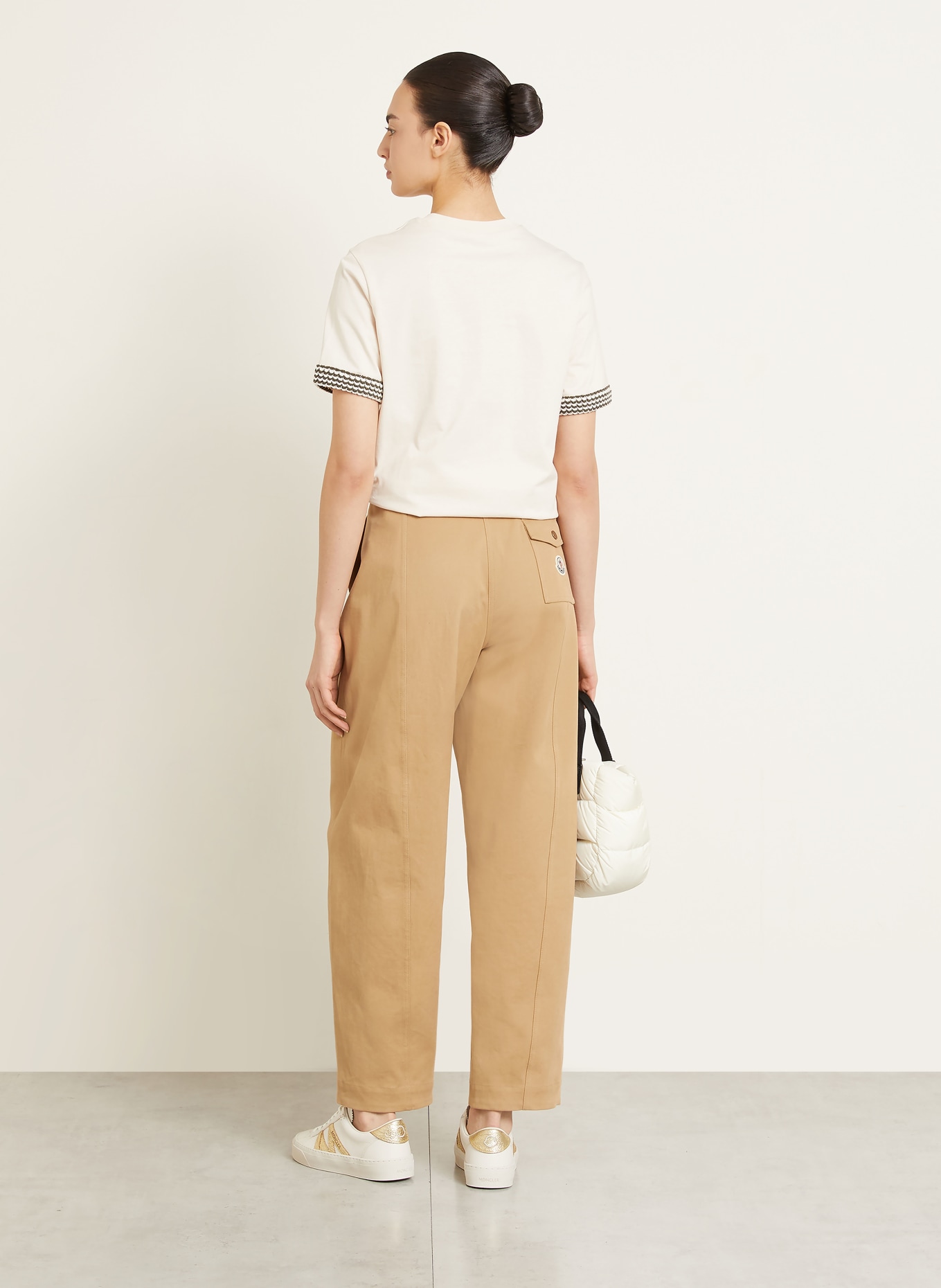 MONCLER T-Shirt im Materialmix: CREME