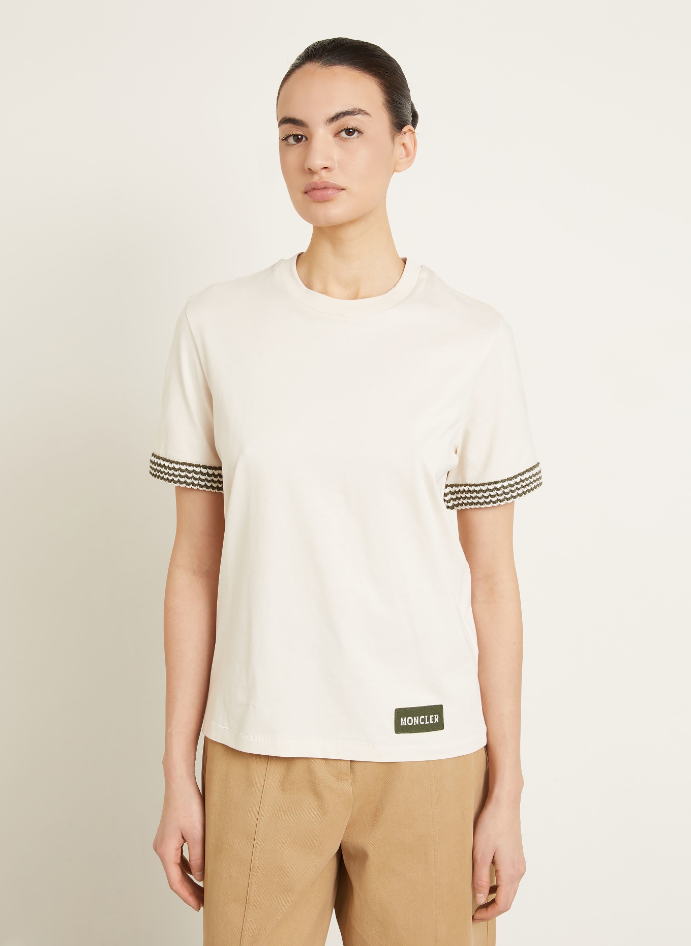 MONCLER T-Shirt im Materialmix: CREME