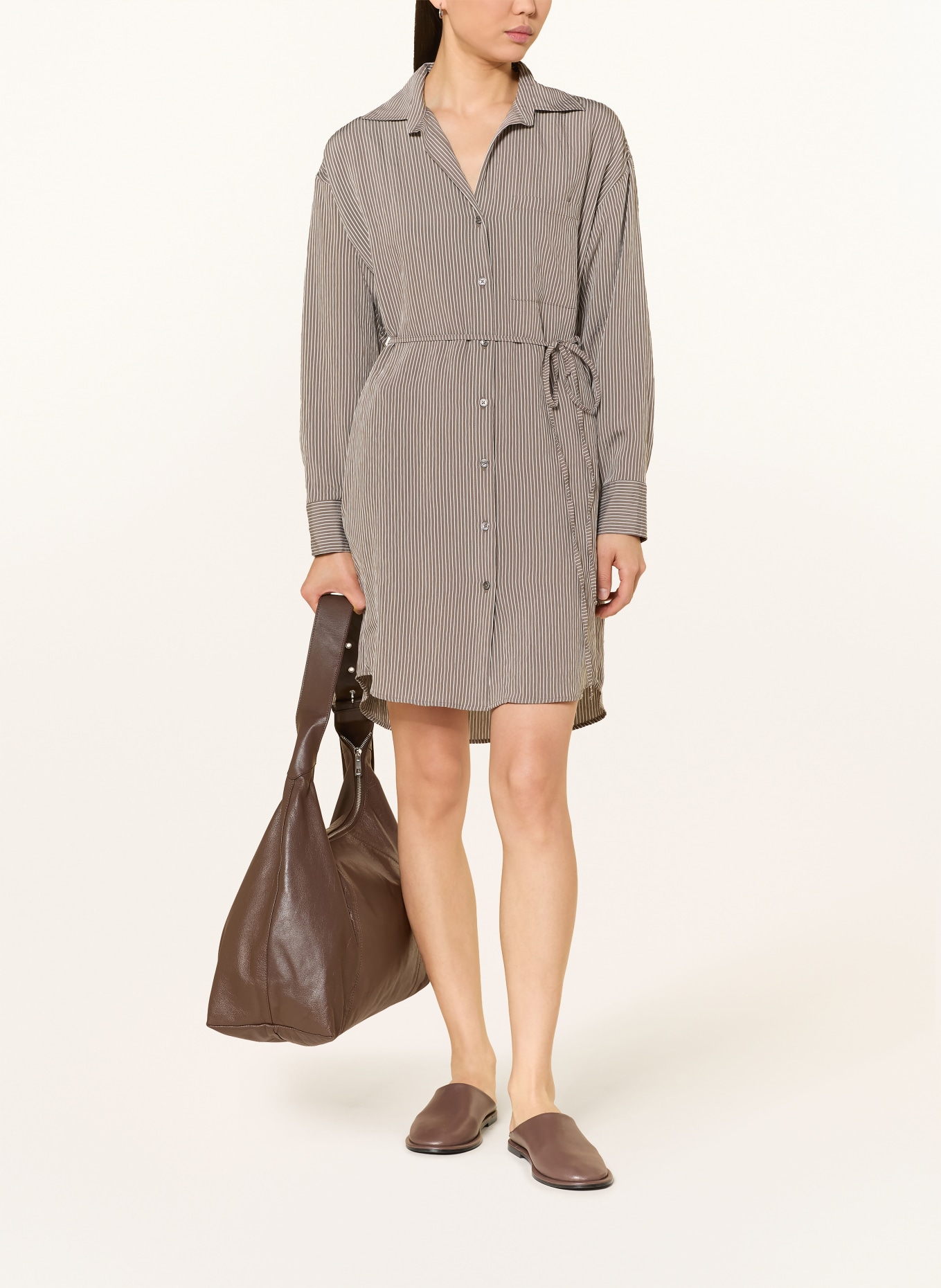 Marc O'Polo Hemdblusenkleid: TAUPE / WEISS