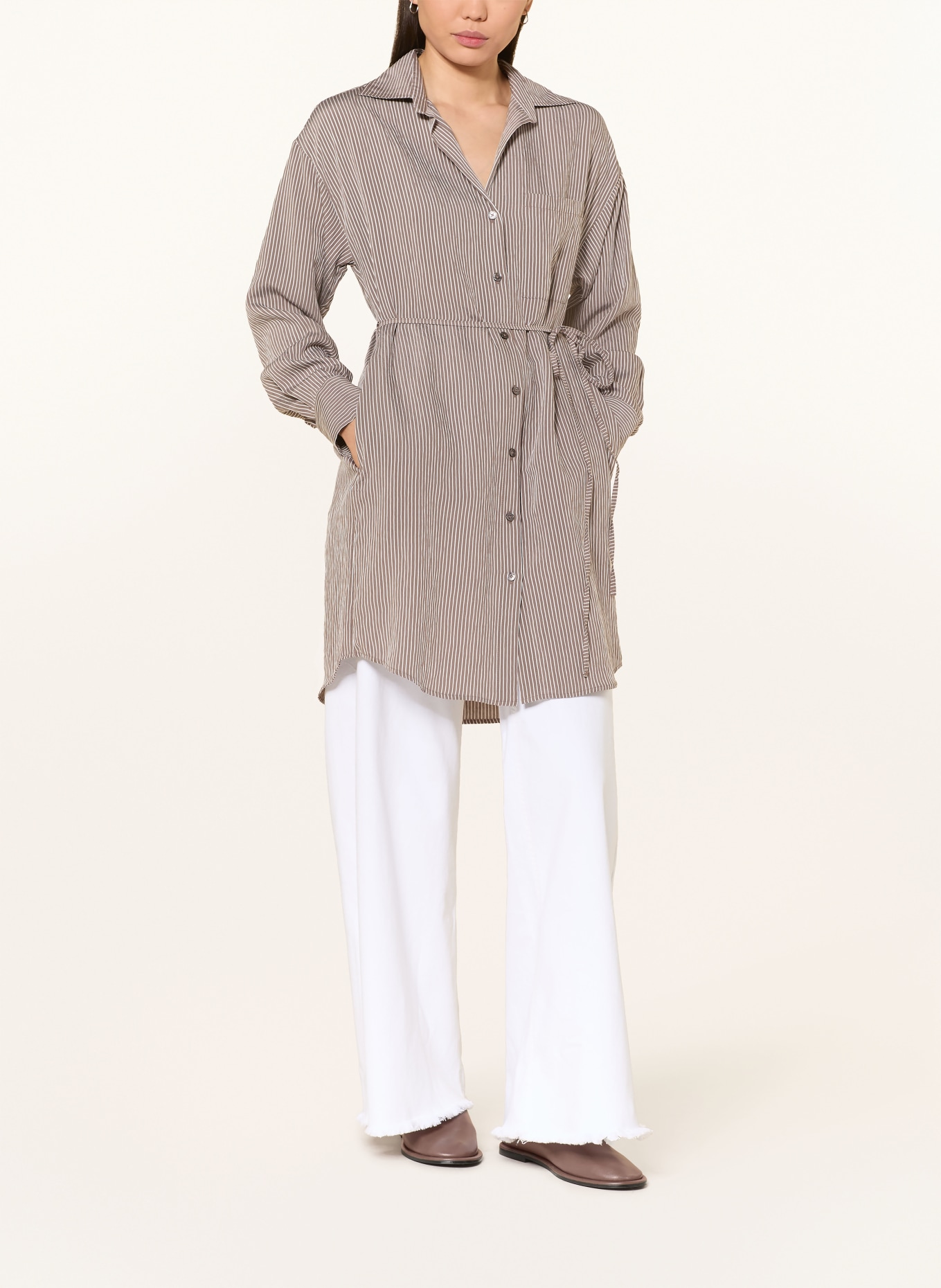 Marc O'Polo Hemdblusenkleid: TAUPE / WEISS