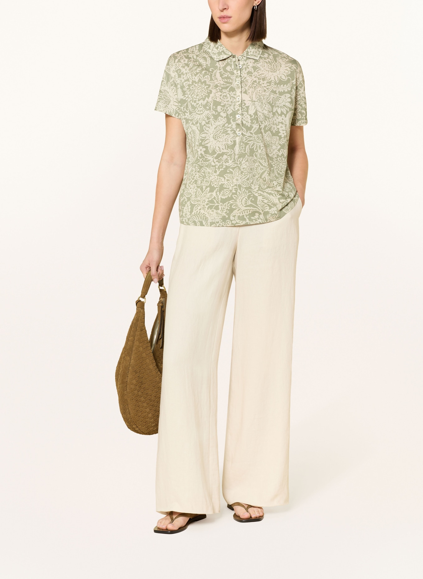 Marc O'Polo Blusenshirt aus Jersey: HELLGRÜN / CREME