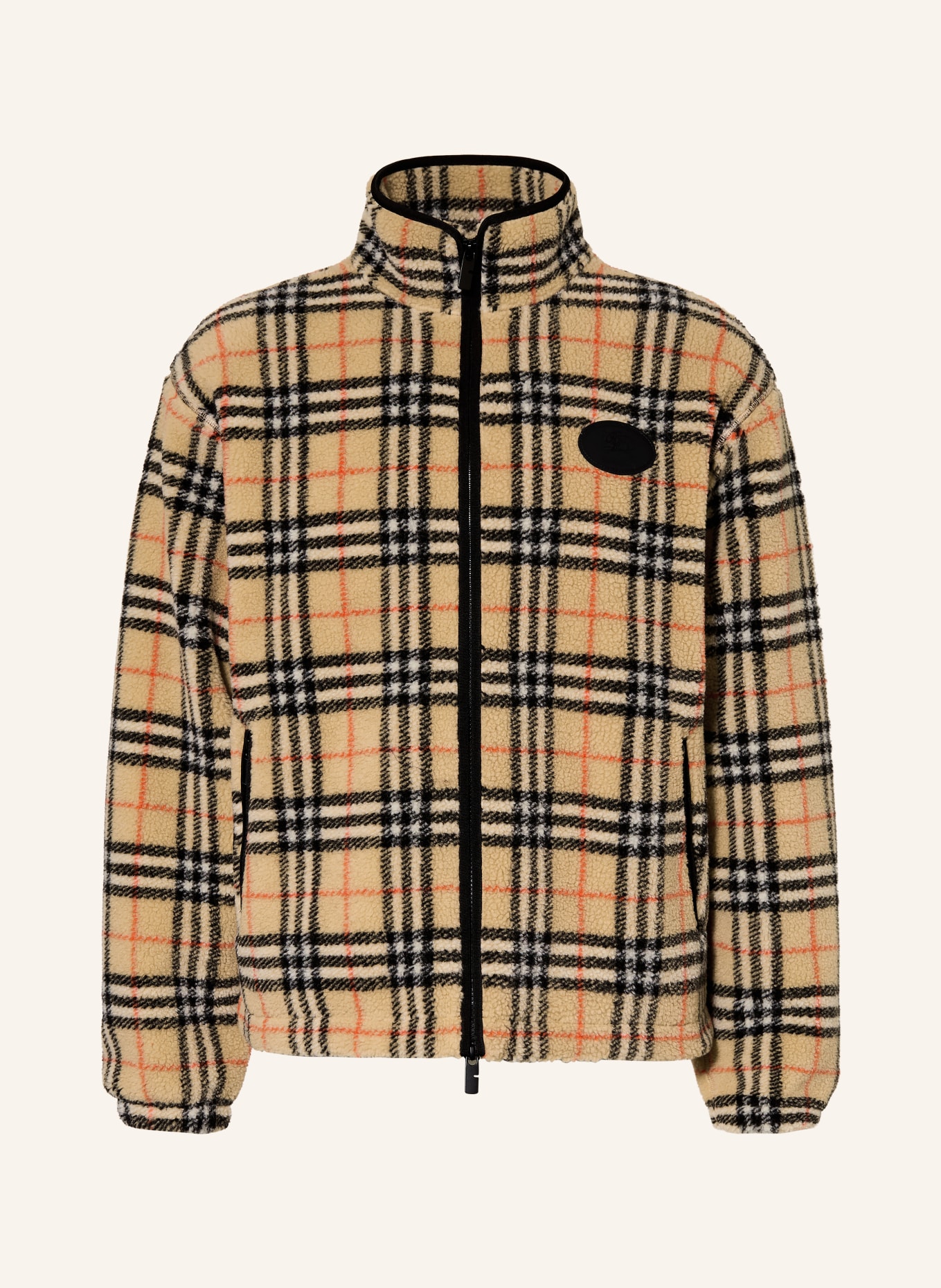 BURBERRY Teddyfell-Jacke FAIRFAX: HELLBRAUN / ROT / SCHWARZ