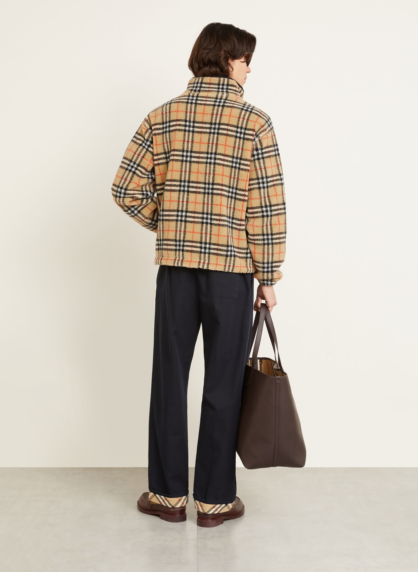 BURBERRY Teddyfell-Jacke FAIRFAX: HELLBRAUN / ROT / SCHWARZ