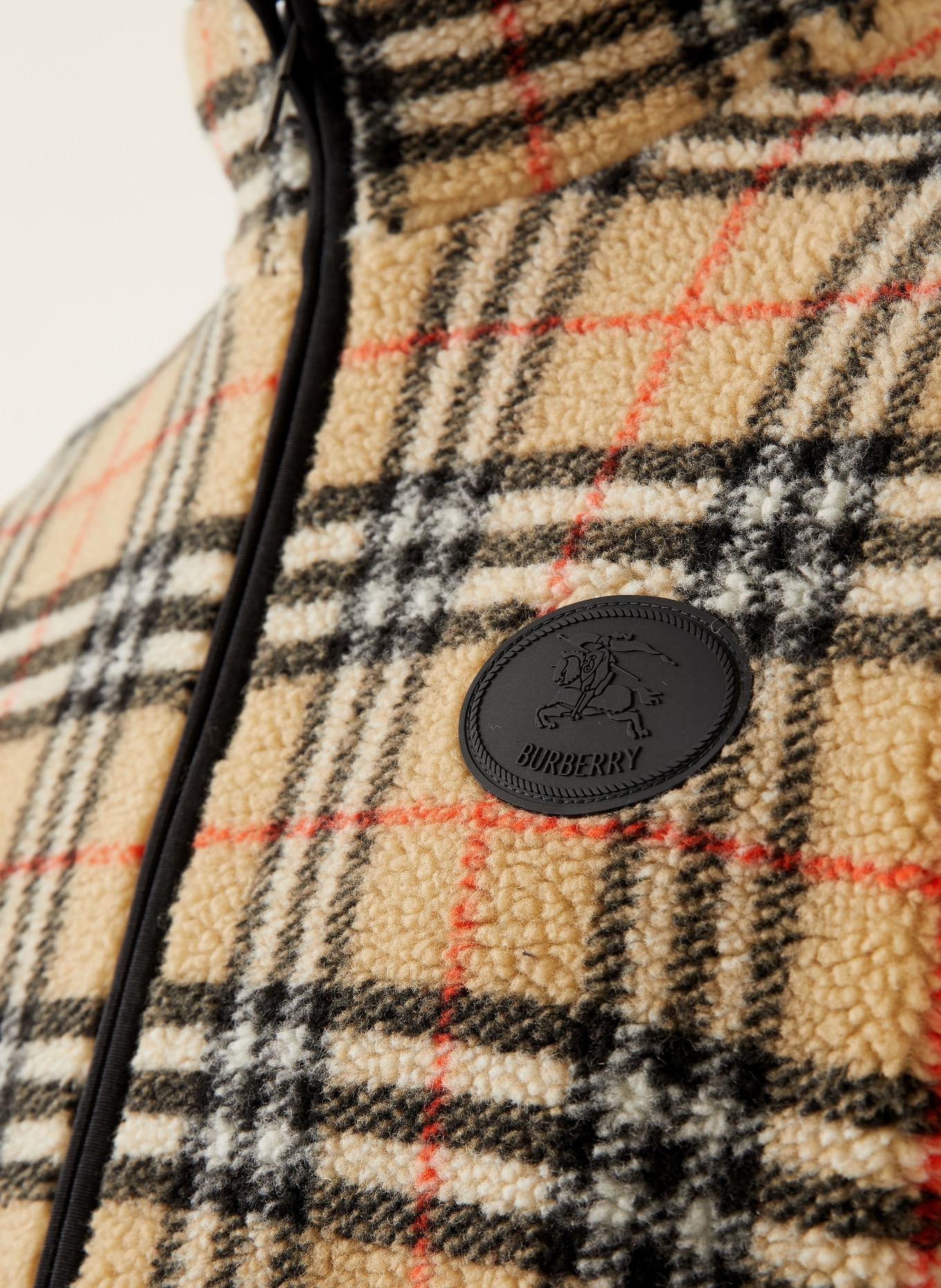 BURBERRY Teddyfell-Jacke FAIRFAX: HELLBRAUN / ROT / SCHWARZ
