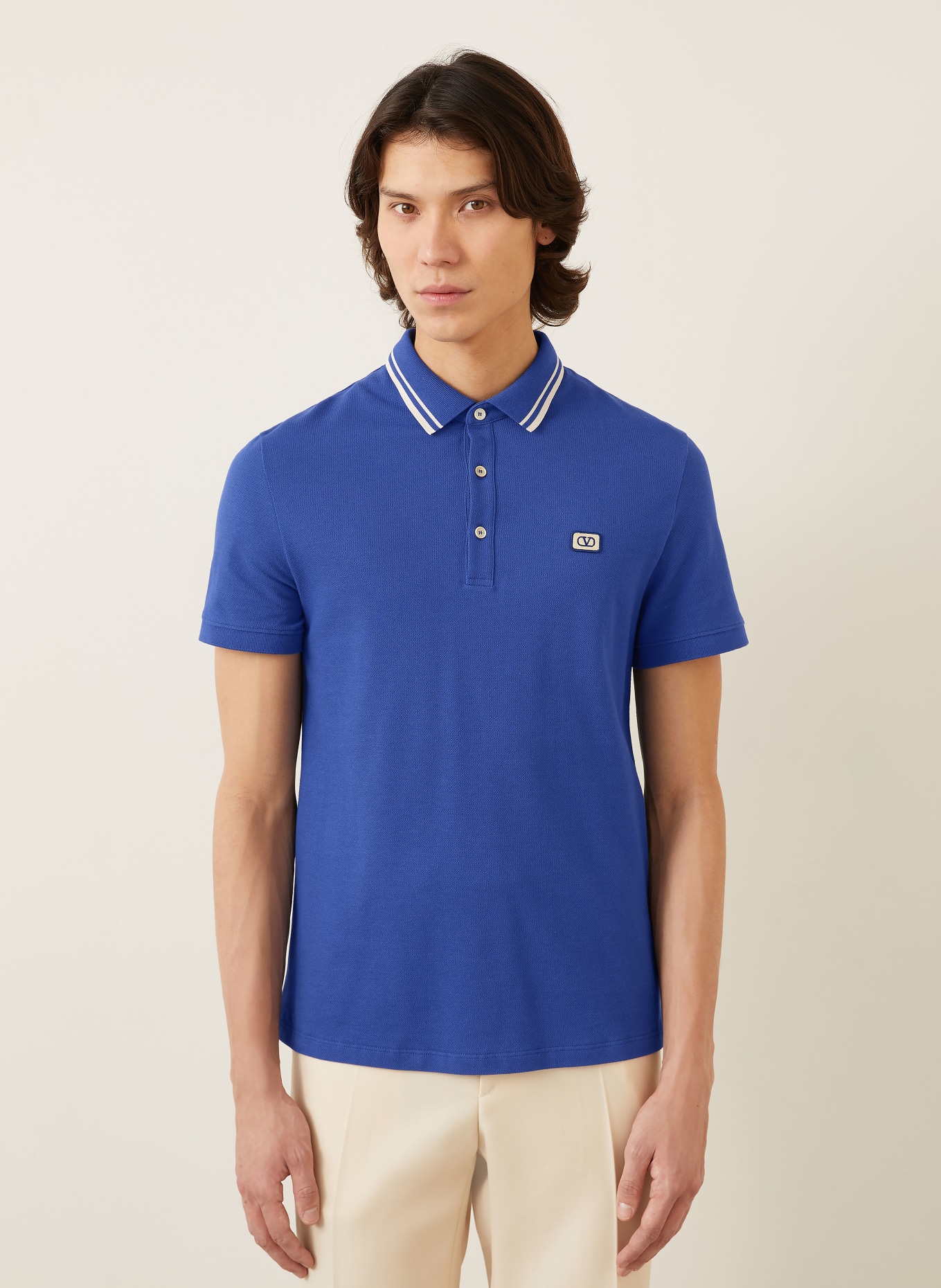 VALENTINO Koszulka polo z pikowanym wzorem VLOGO SIGNATURE: NIEBIESKI