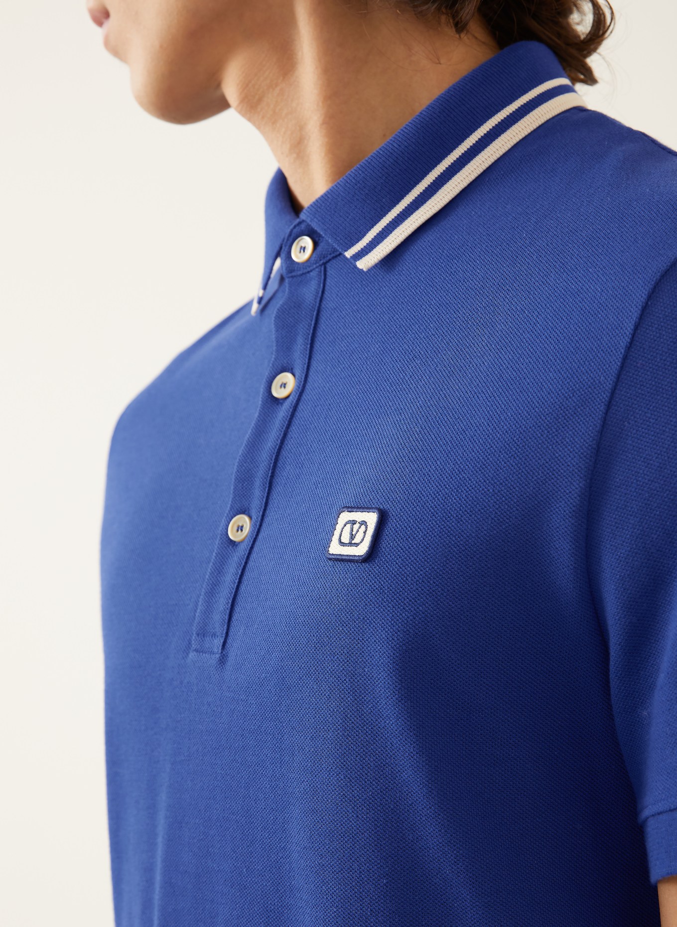 VALENTINO Koszulka polo z pikowanym wzorem VLOGO SIGNATURE: NIEBIESKI