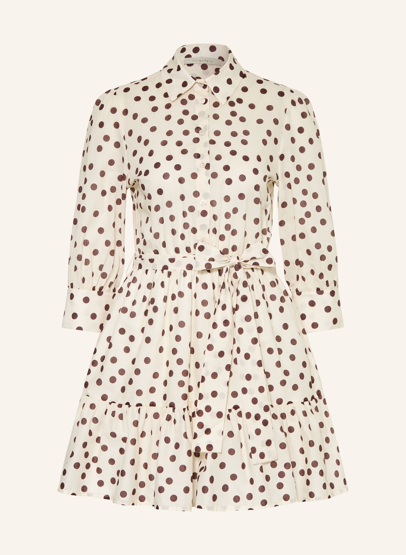 lilienfels Hemdblusenkleid mit 3/4-Arm: ECRU / DUNKELBRAUN