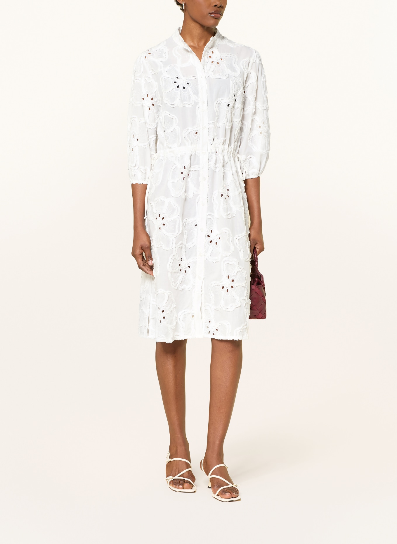 lilienfels Sukienka z koronką z dziurkami i rękawami 3/4: BIAŁY