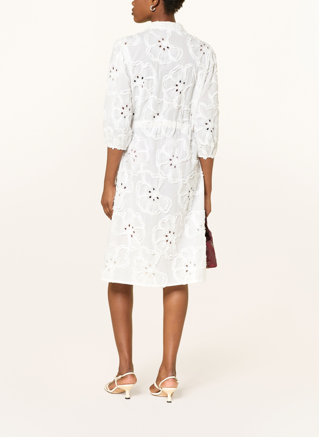 lilienfels Sukienka z koronką z dziurkami i rękawami 3/4: BIAŁY