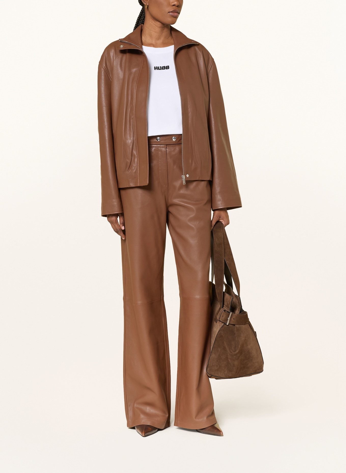 MRS & HUGS leather jacket: BROWN