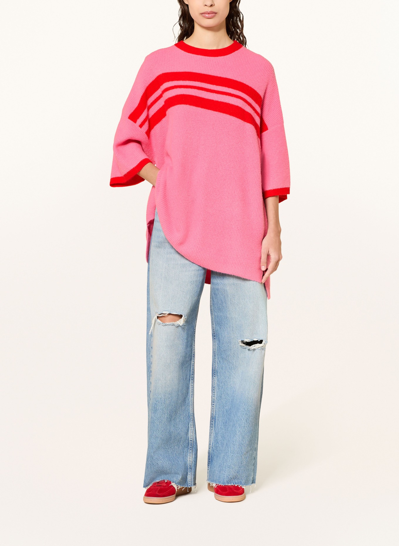 American Vintage Oversized-Pullover DAMSVILLE mit 3/4-Arm: ROSA / ROT