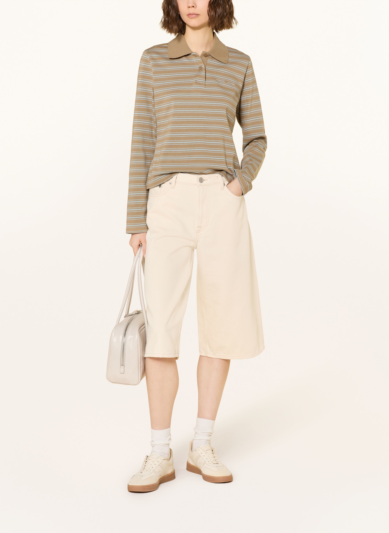SAMSØE SAMSØE Jersey poloshirt SADONELL: CAMEL / LICHTBLAUW