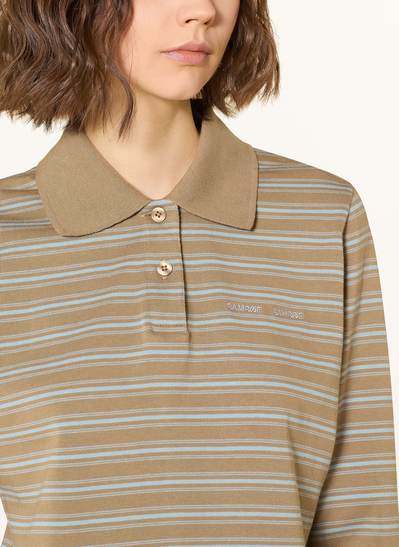 SAMSØE SAMSØE Jersey poloshirt SADONELL: CAMEL / LICHTBLAUW