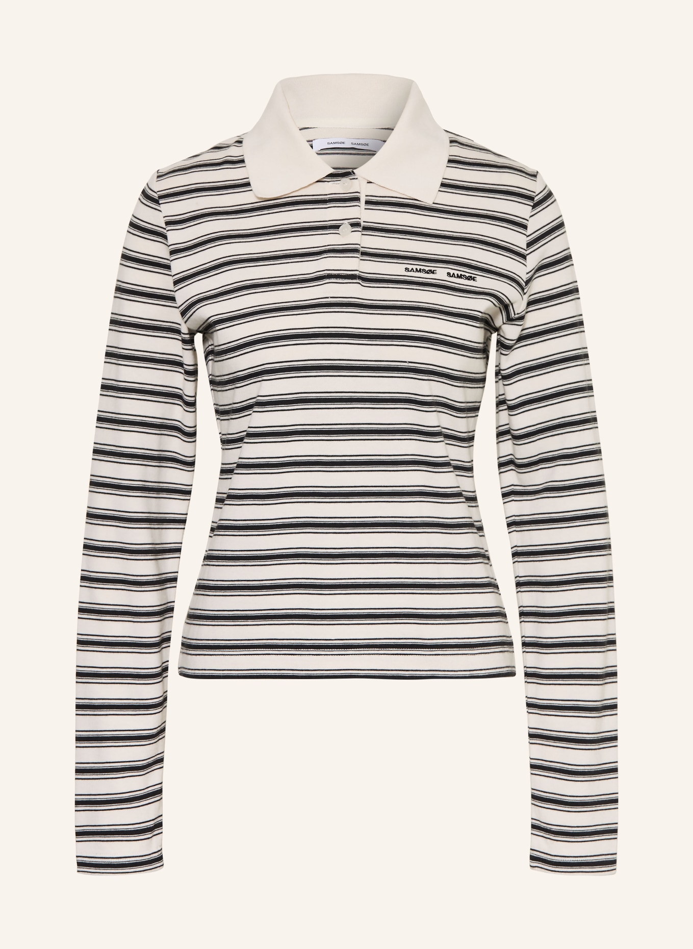 SAMSØE  SAMSØE Jersey-Poloshirt SADONELL: ECRU / SCHWARZ