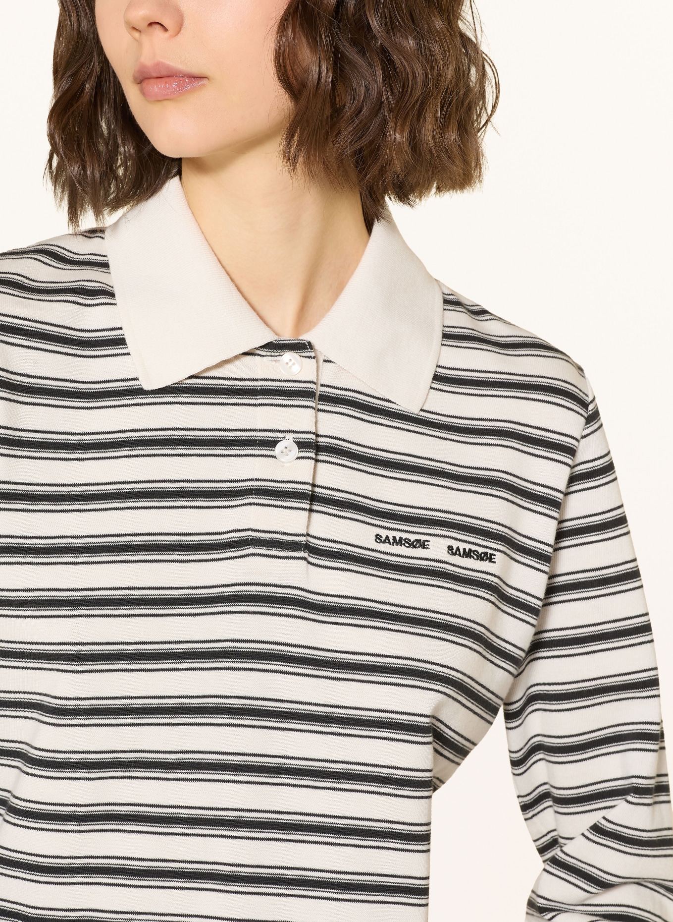 SAMSØE  SAMSØE Jersey-Poloshirt SADONELL: ECRU / SCHWARZ