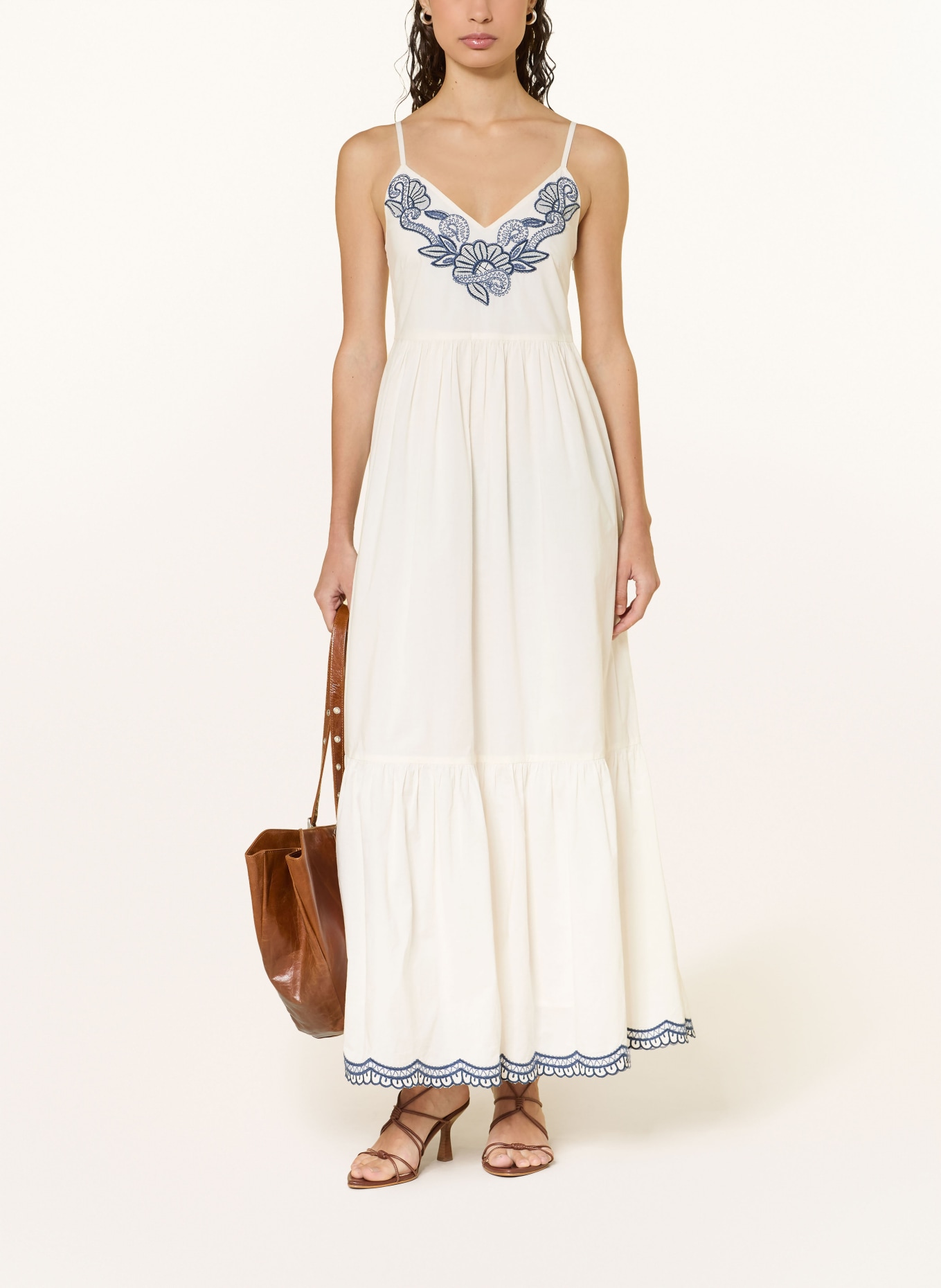 Part Two Kleid mit Rüschen: WEISS / DUNKELBLAU