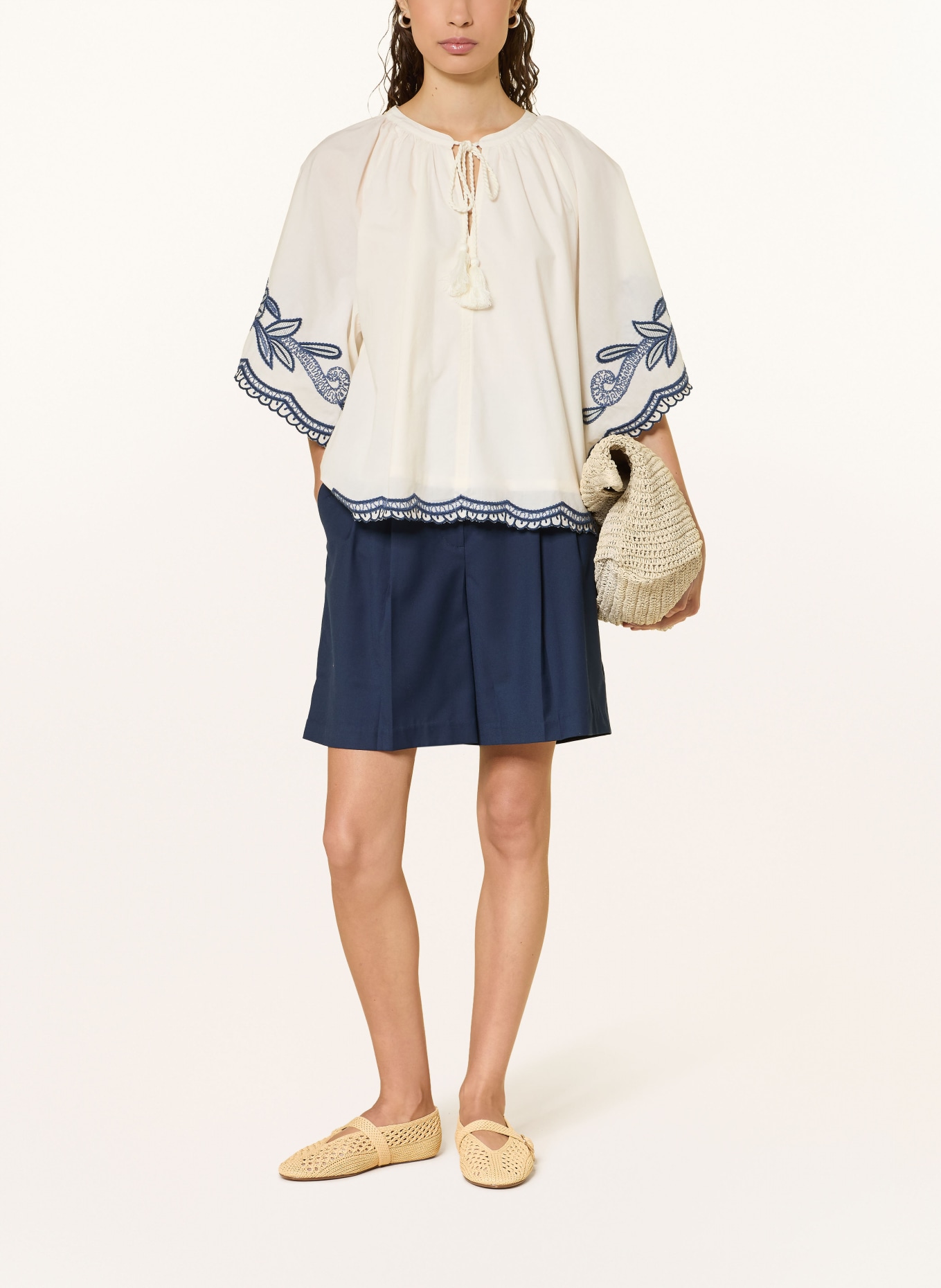 Part Two Blusenshirt mit 3/4-Arm: WEISS / DUNKELBLAU
