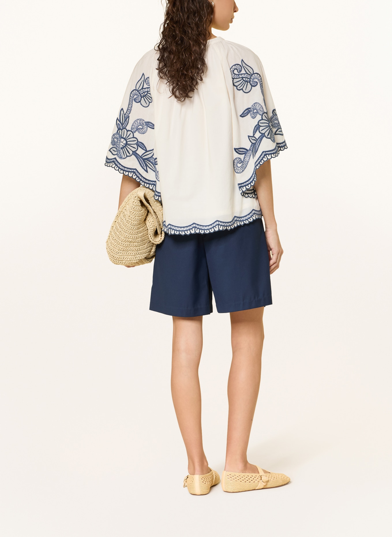 Part Two Blusenshirt mit 3/4-Arm: WEISS / DUNKELBLAU