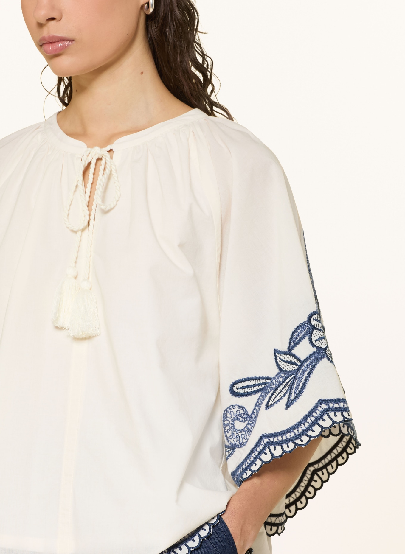 Part Two Blusenshirt mit 3/4-Arm: WEISS / DUNKELBLAU