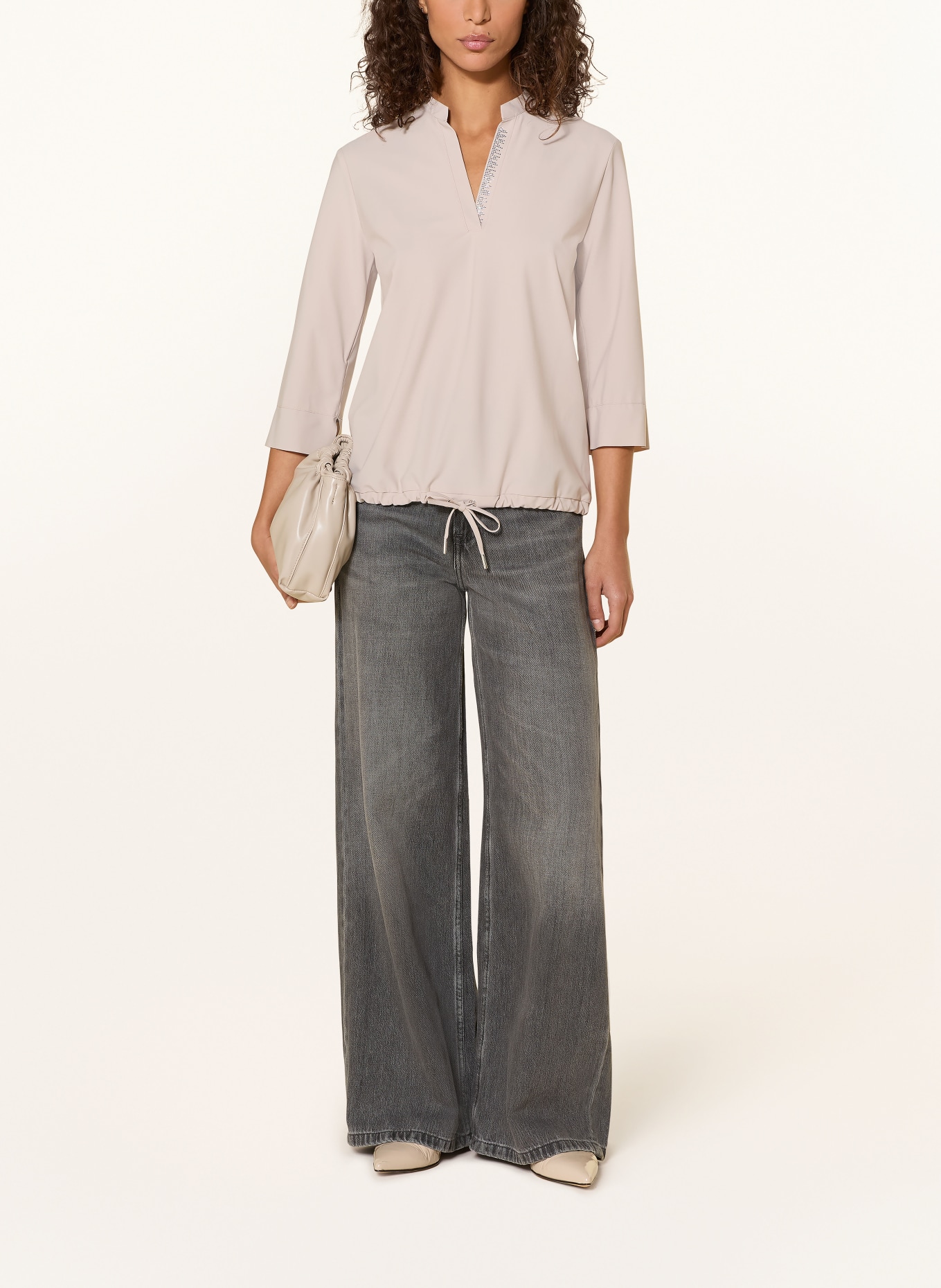 SPORTALM Bluzka z rękawami 3/4 i ozdobnymi kamieniami: BEŻOWY