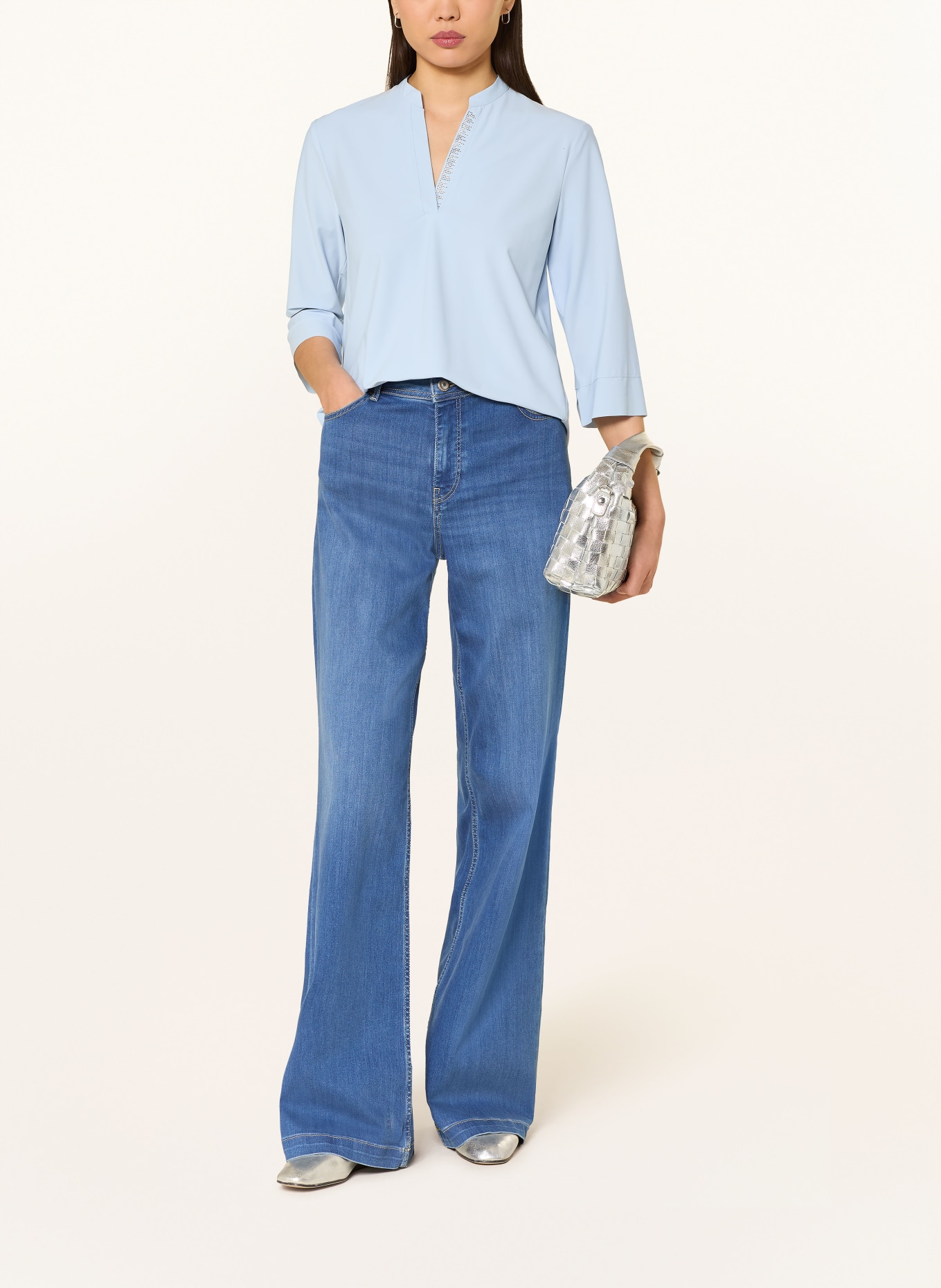 SPORTALM Blusenshirt mit 3/4-Arm und Schmucksteinen: HELLBLAU