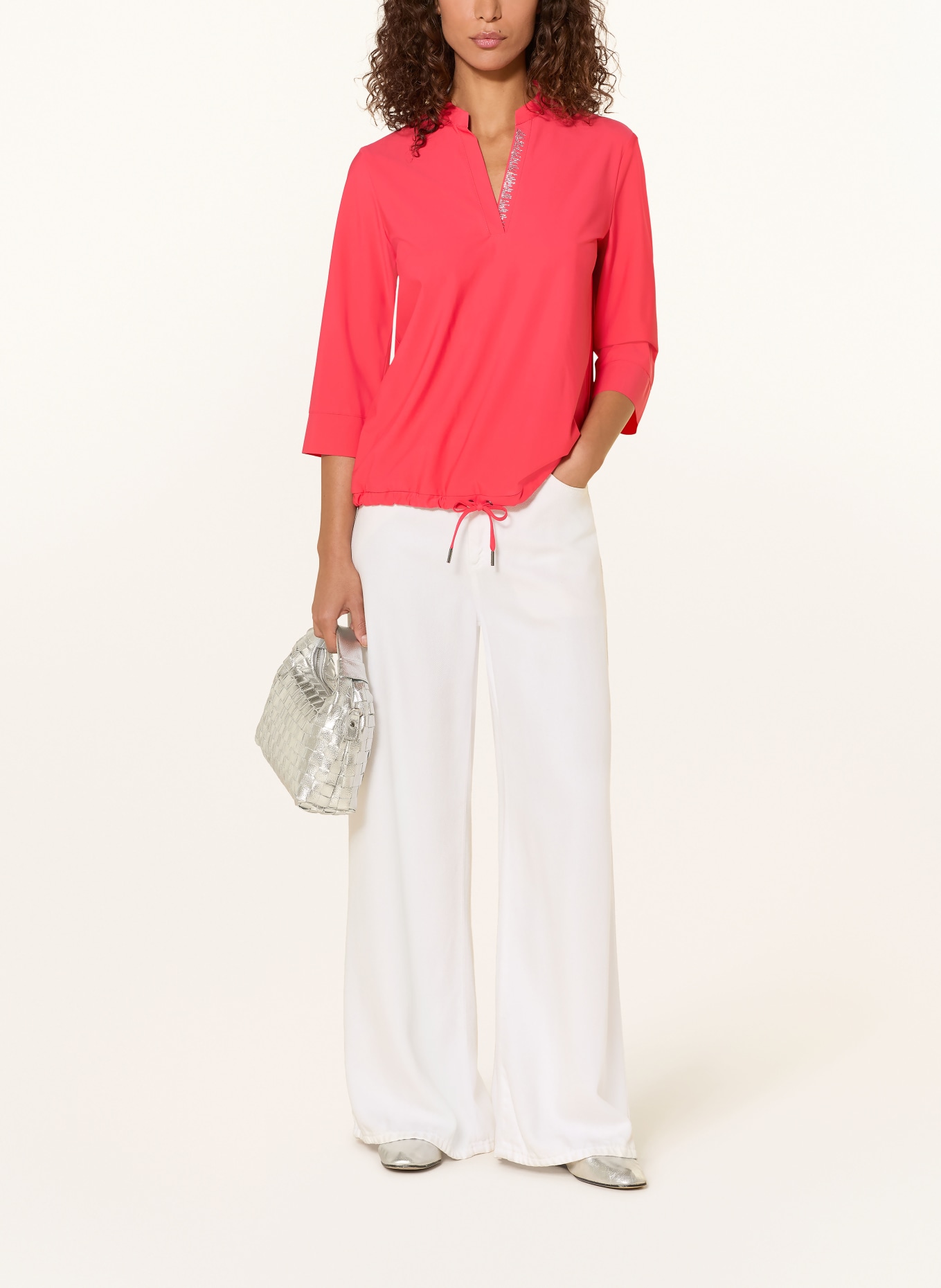 SPORTALM Blusenshirt mit 3/4-Arm und Schmucksteinen: NEONROT